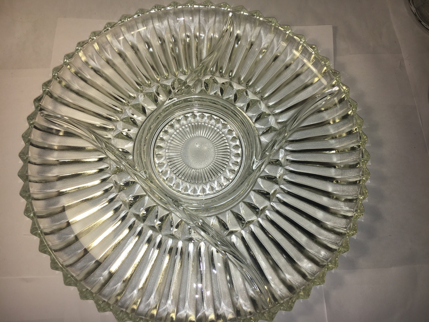Vintage Sawtooth Platter, Glass Serving Plate, 5Section Serving