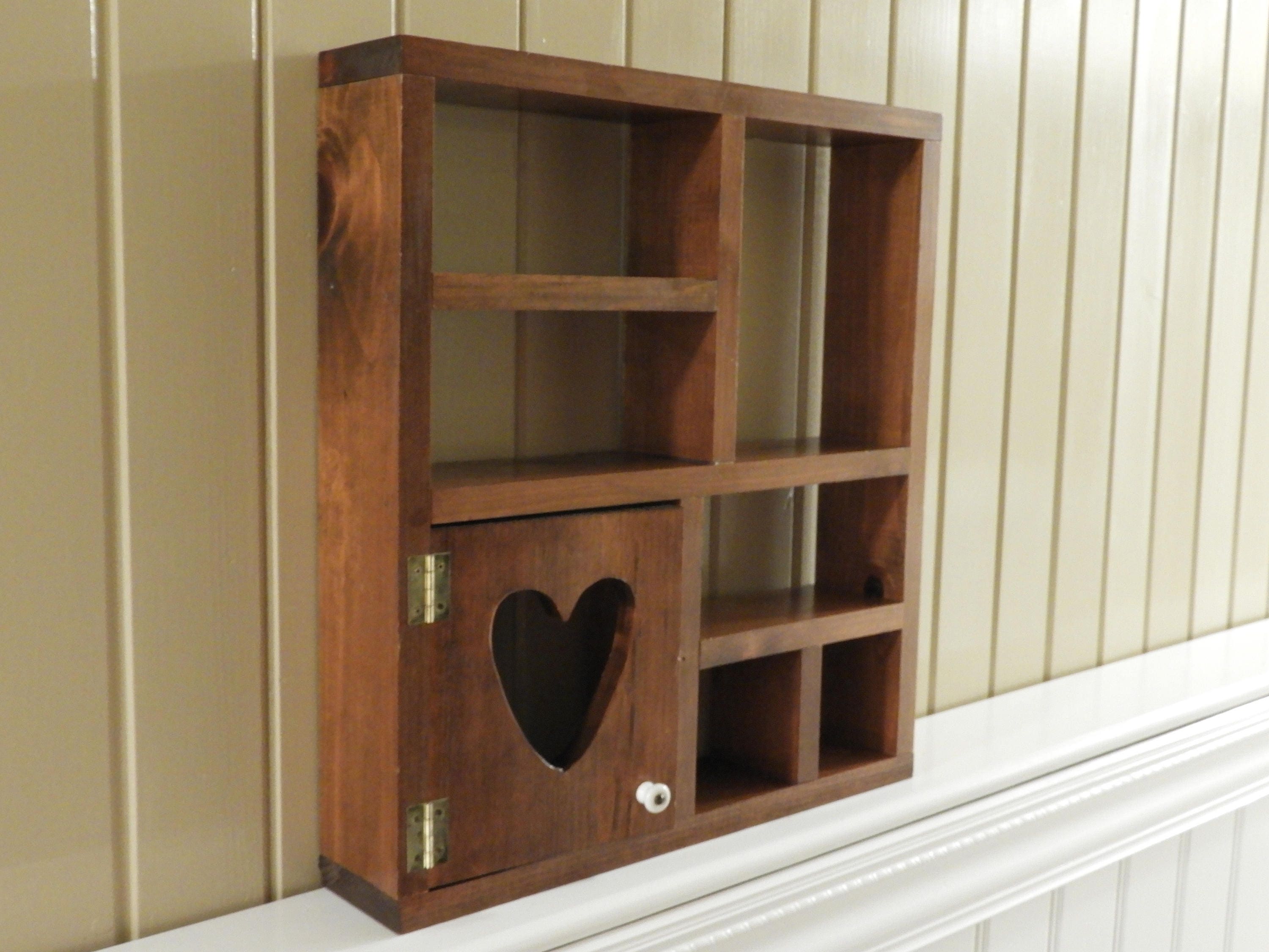 Vintage Figurine Shelf, Country Collectible Heart Home Decor