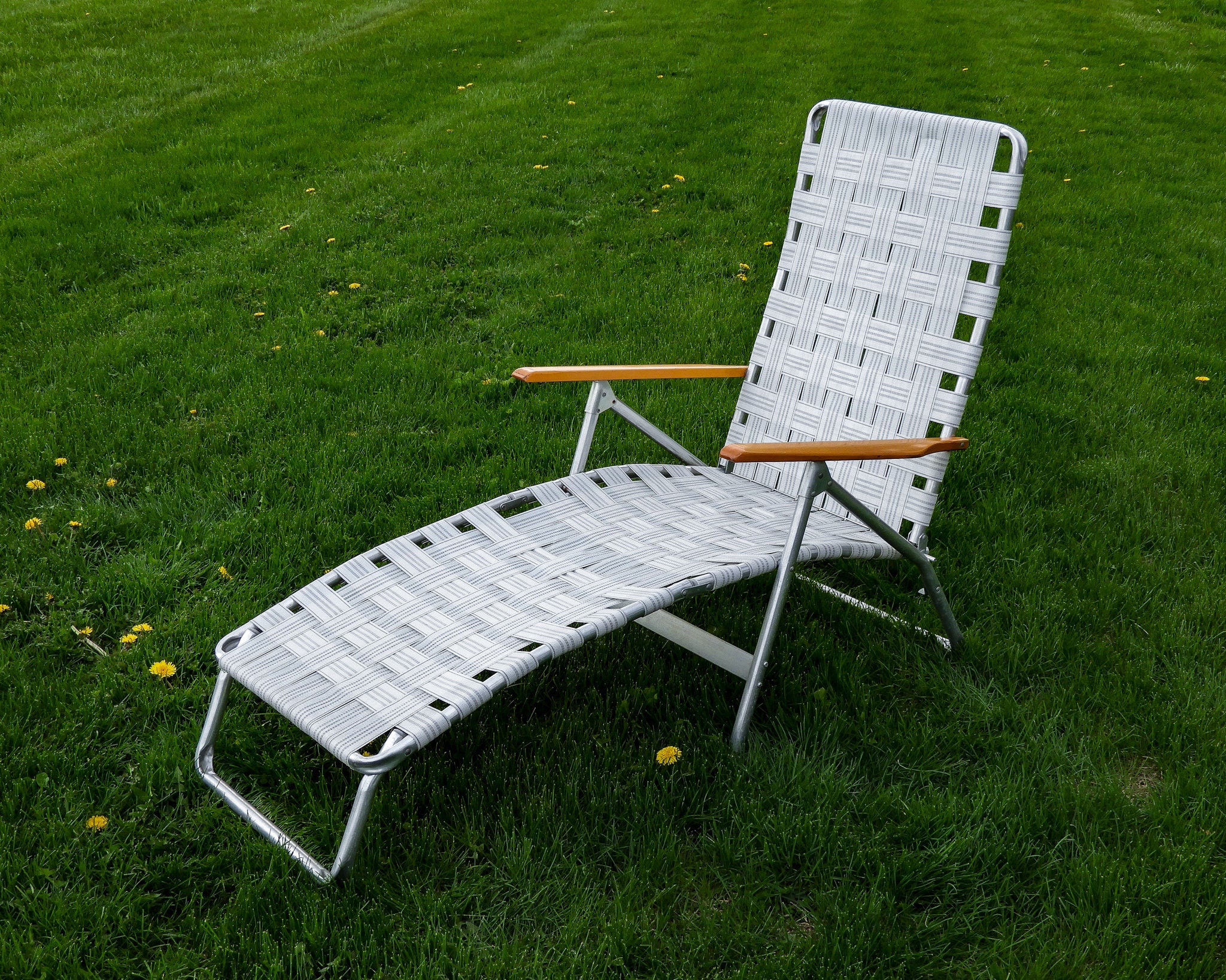 Vintage Chaise Lounge, Genuine Telescope, Wooden Armrests, Lawn Chair ...