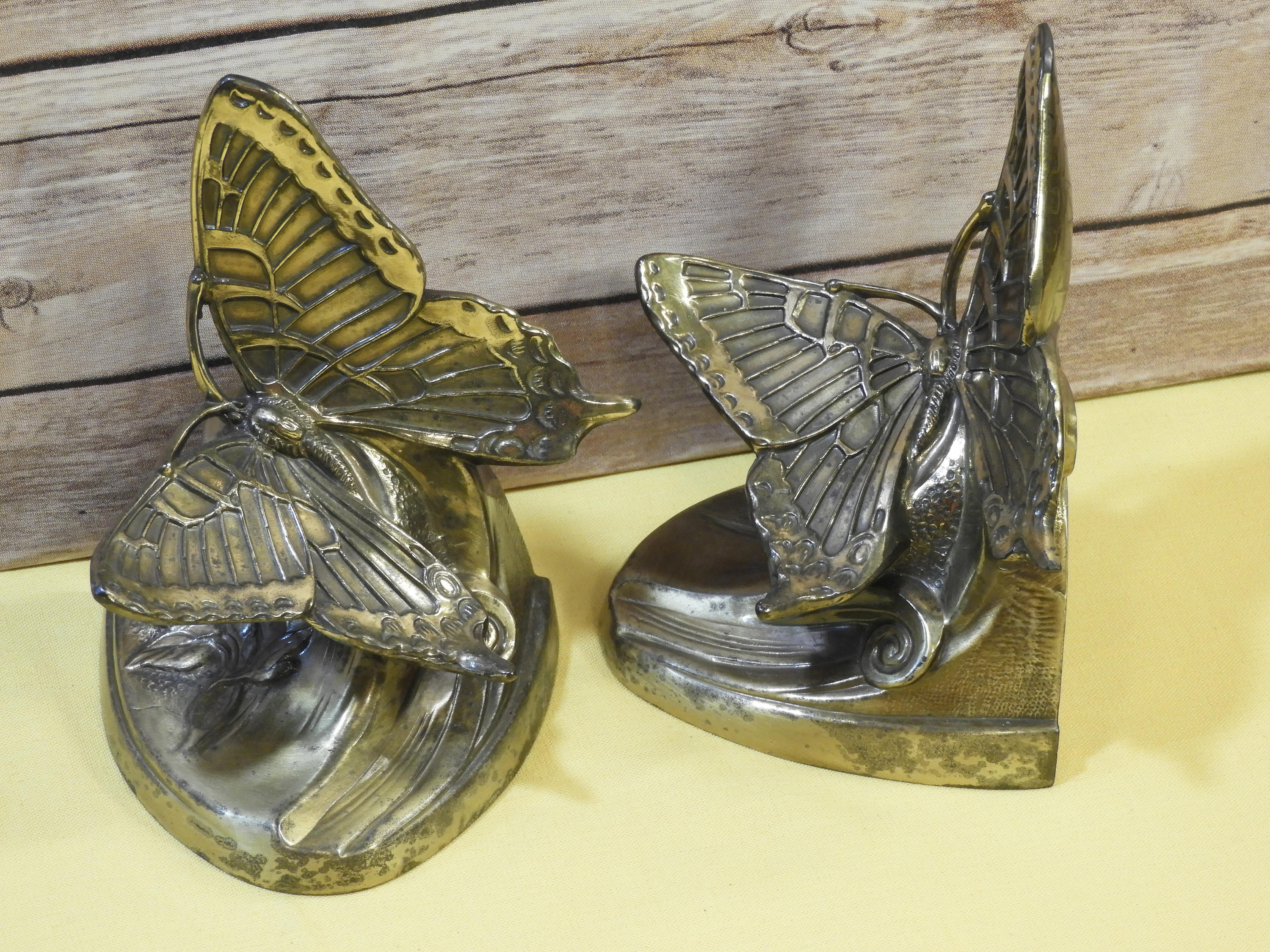 Vintage Brass Butterfly Bookends (2),Philadelphia Mfg Heavy Gold Book
