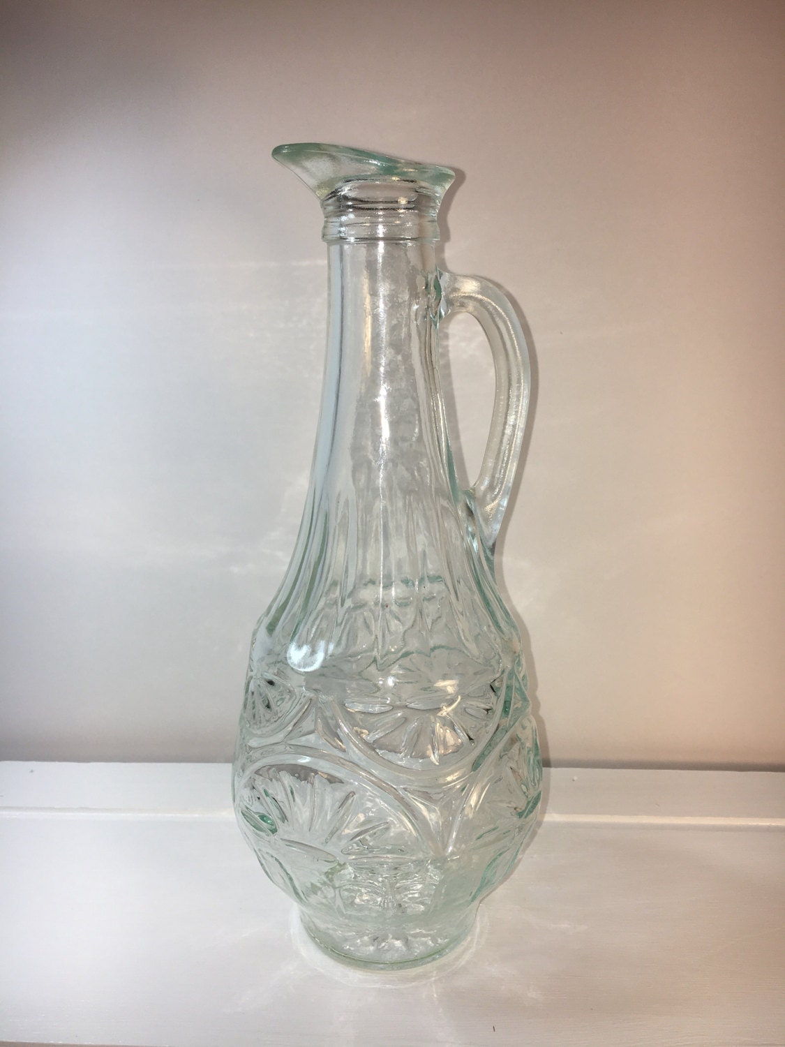 Vintage Collectible Decanter, Pressed Glass, Clear Mogen David White