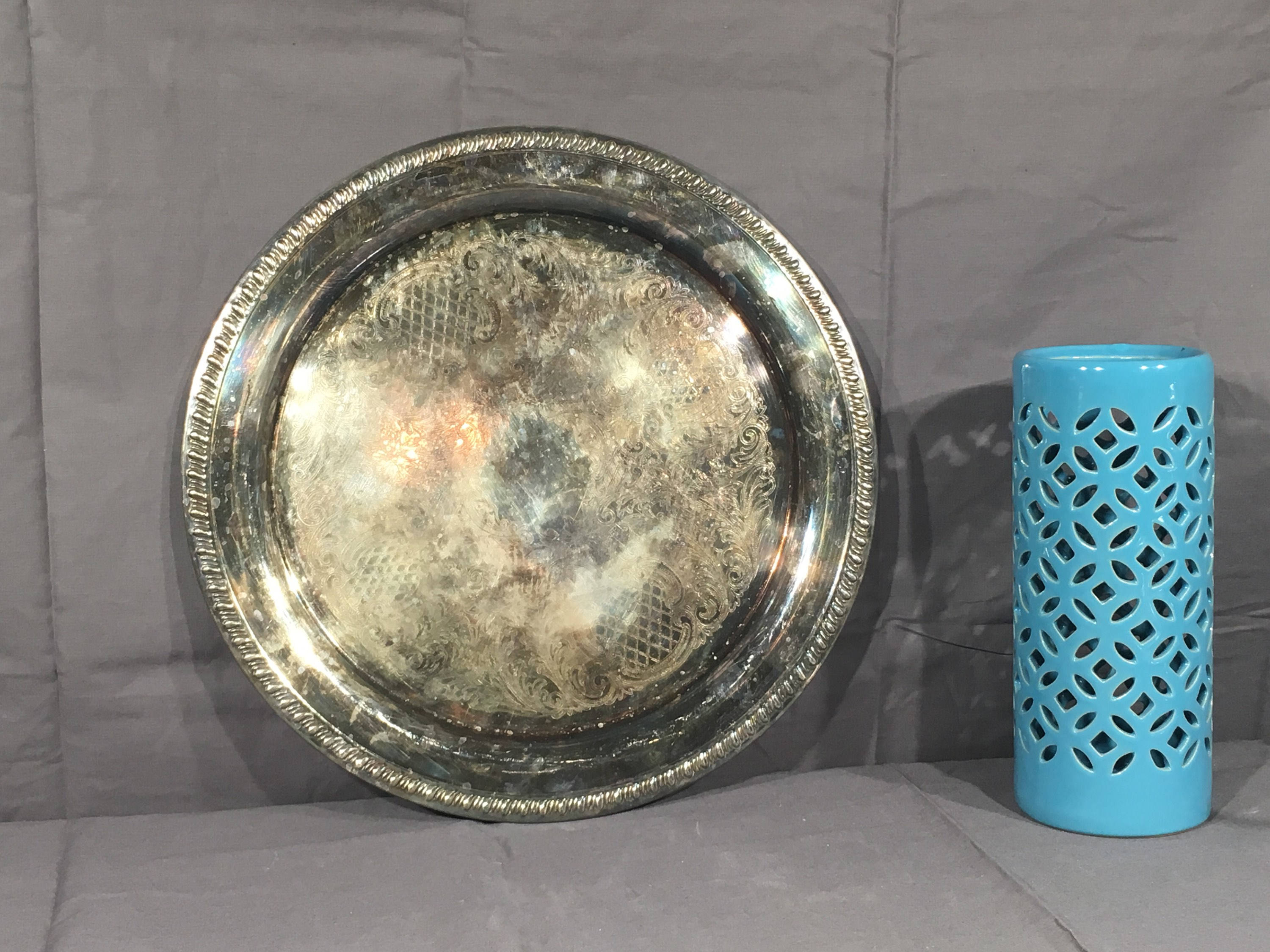 Vintage Silverplate Platter, Leonard Serving Platter, Round Silver