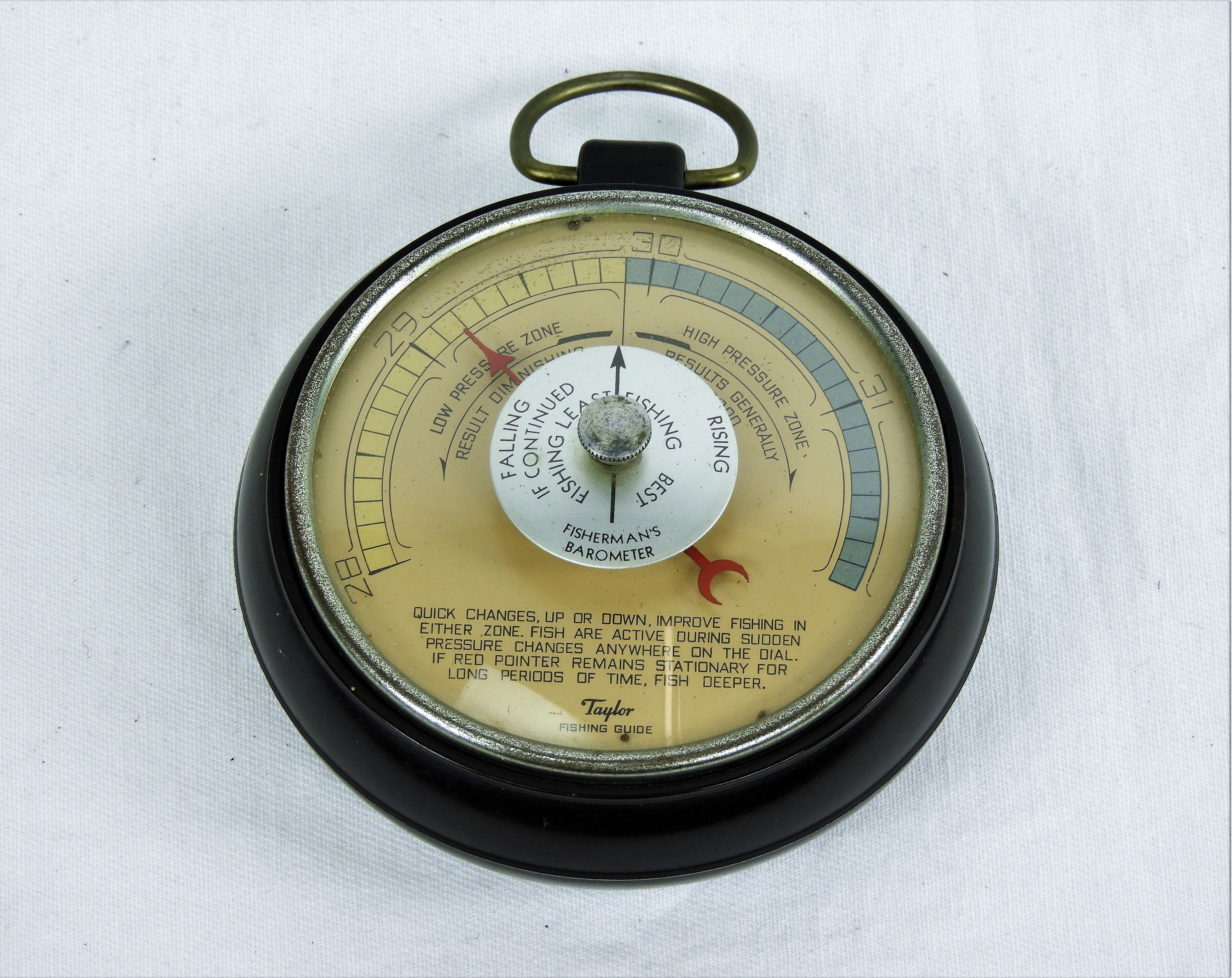 Vintage Taylor Barometer, Fishing Guide, Weather Instrument, Brown
