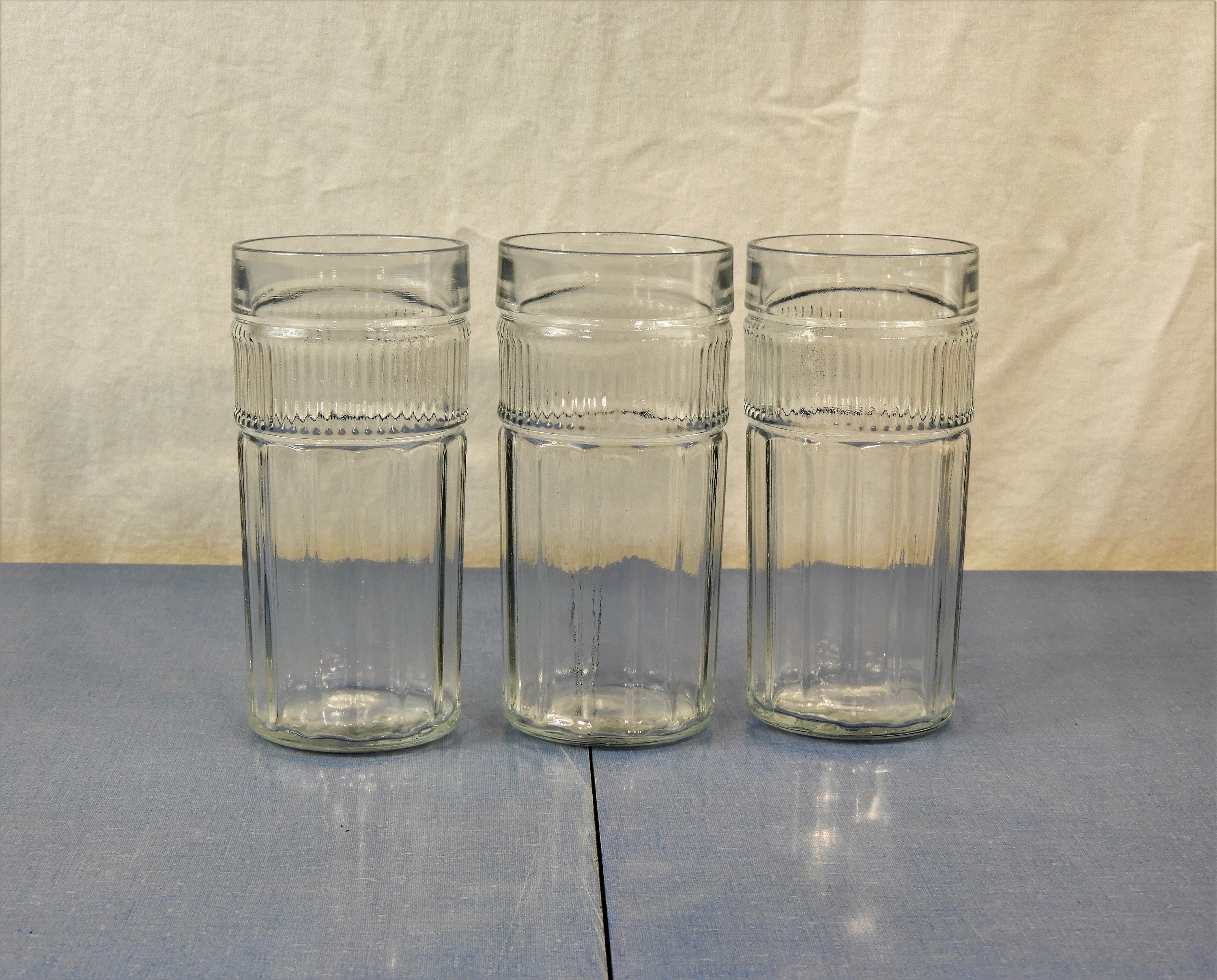 Vintage High Ball Tumblers (3), 16 oz Anchor Hocking, Clear Ribbed