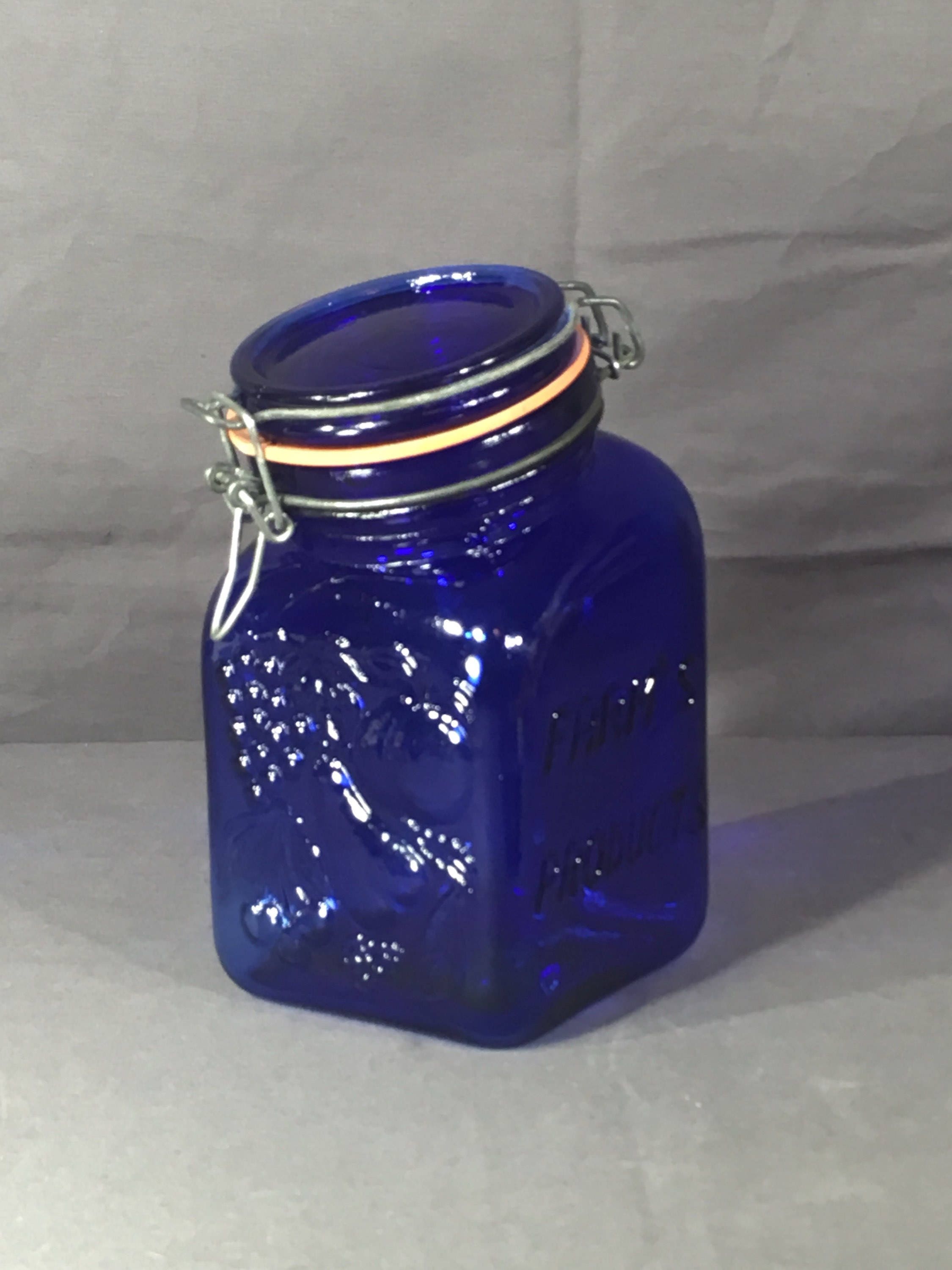 Vintage Cobalt Blue Jar Casadis Milano Glass Apothecary Canister Produits De Campagne French