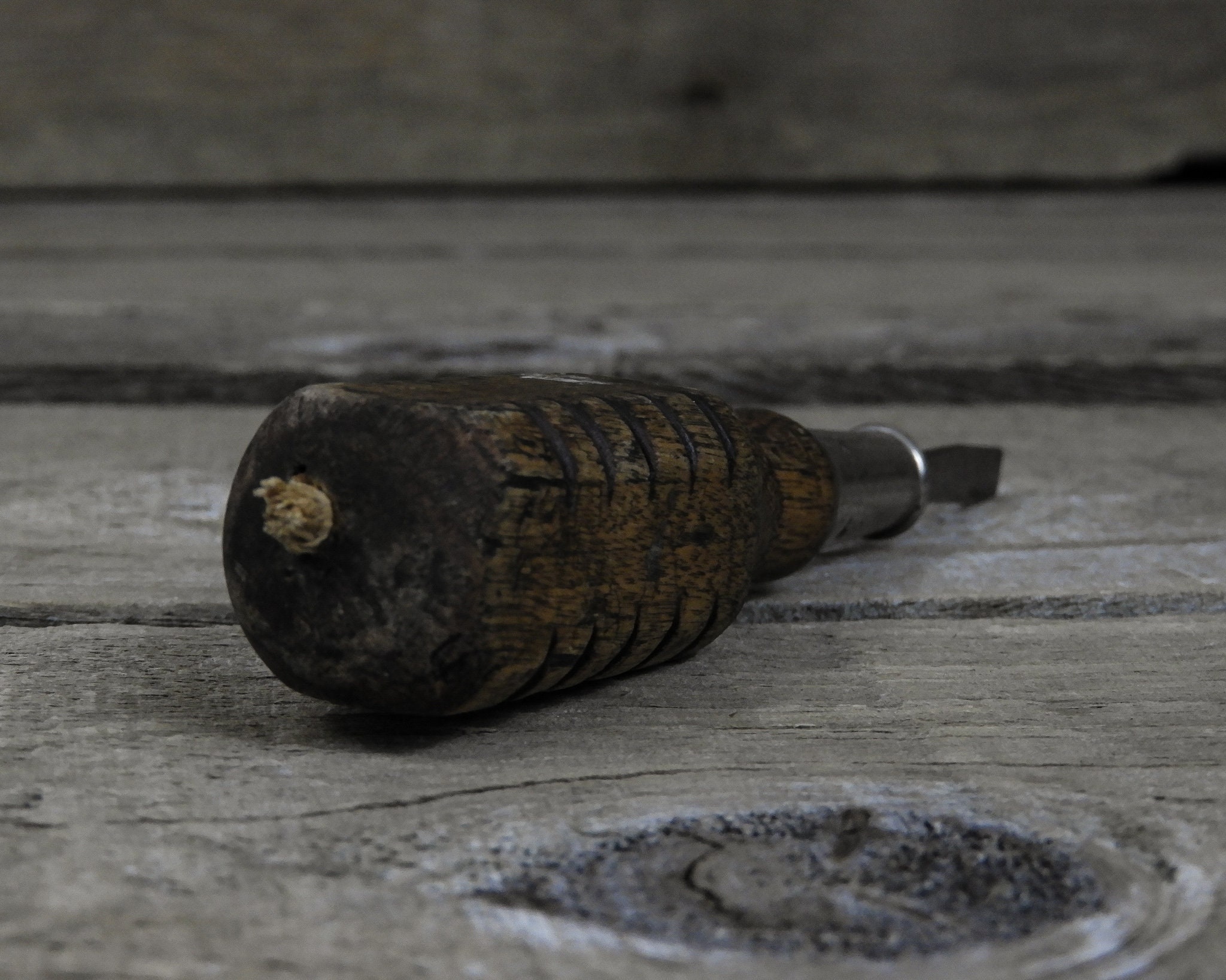 Vintage Mac Screwdriver, Straight Head, Distressed Wood, Wooden Handle