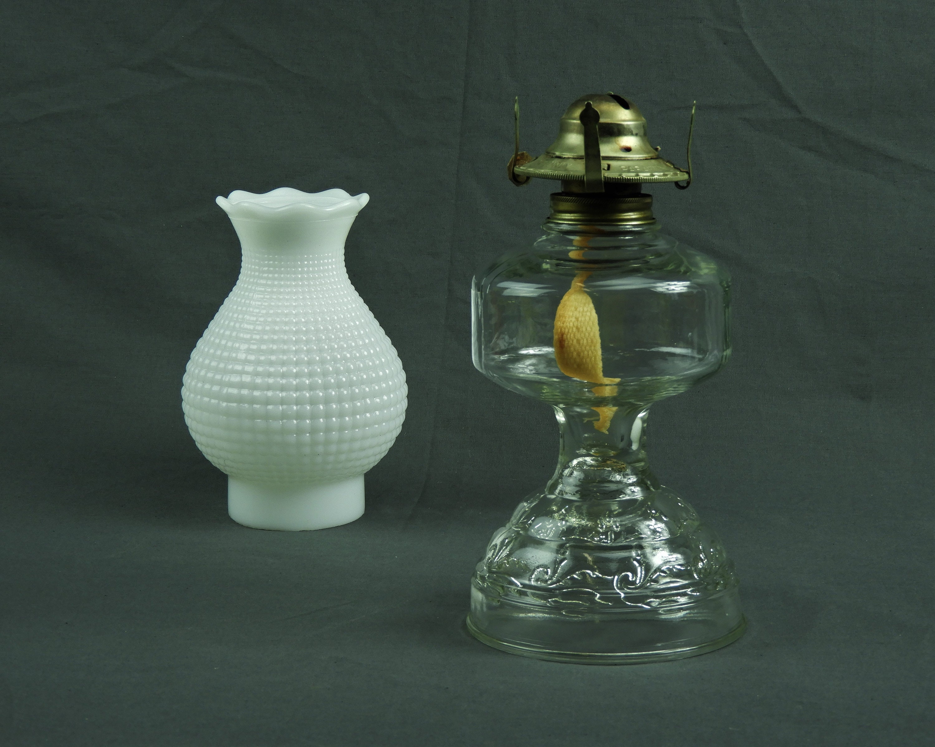 Vintage Oil Lamp, Paraffin Light, Kaadan Ltd, Clear Glass, Raised