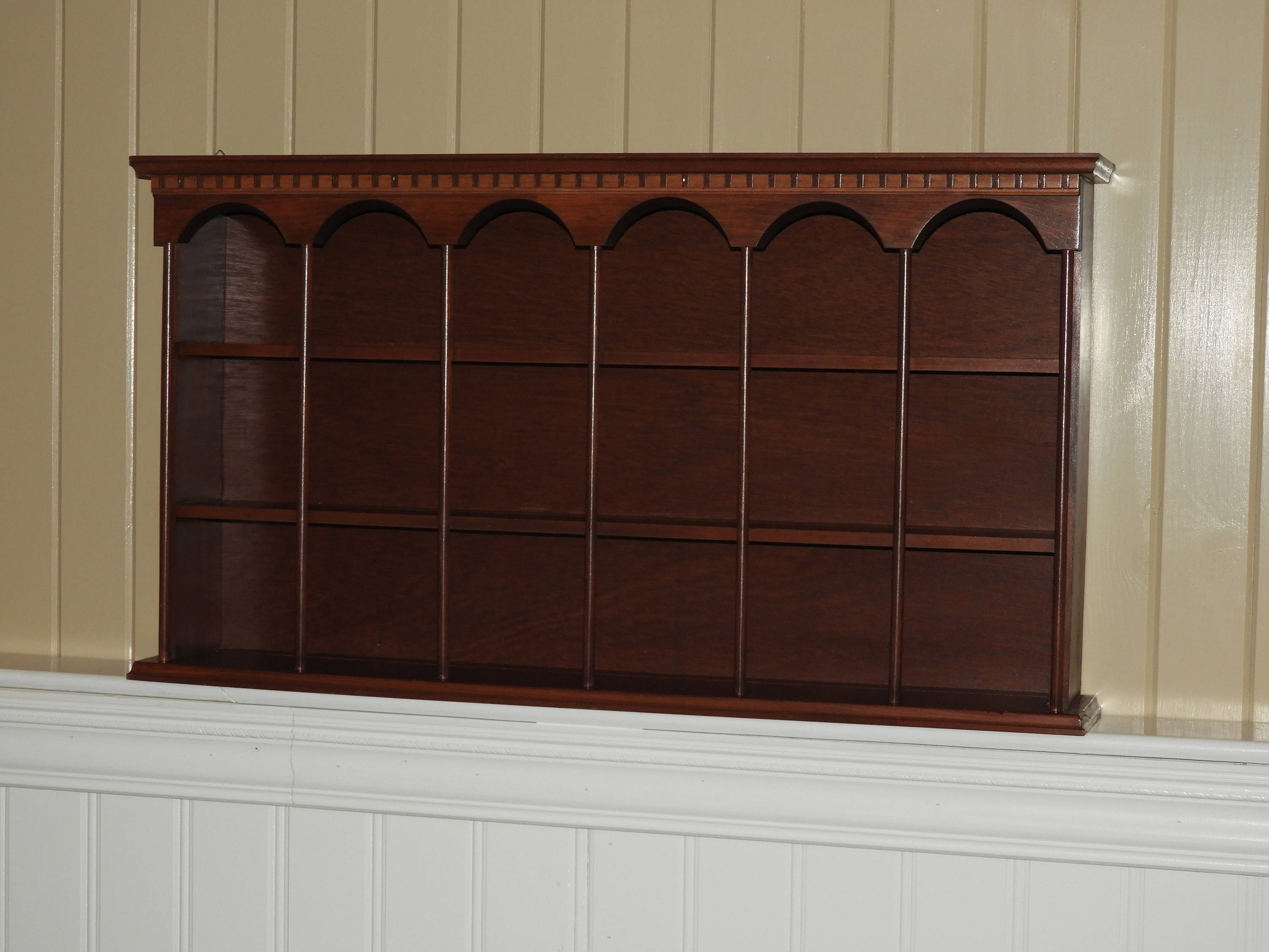 Vintage Oak Figurine Shelf,Large 18 Slot MediumDark Stain Brown Open