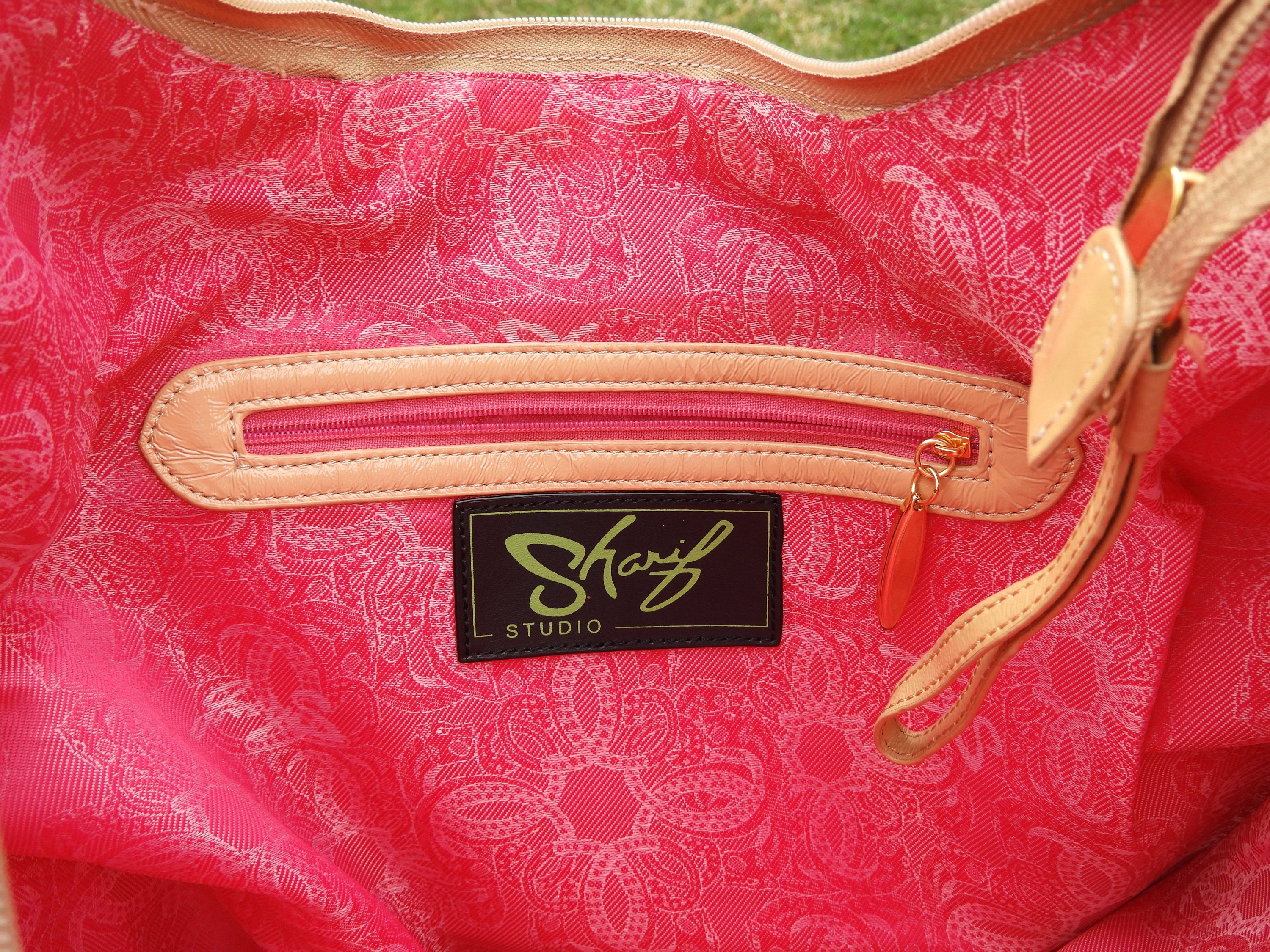 Vintage Sharif Handbag, Golden Banjo Style Shoulder Bag, Beige & Pink