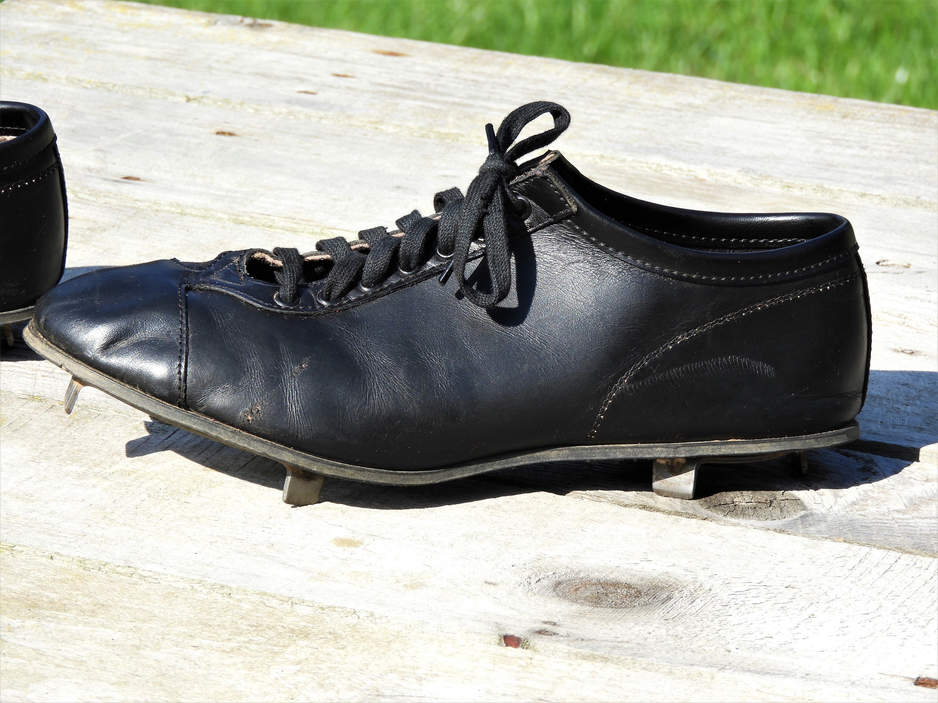 Vintage 1930's Baseball Cleats, Black Spotbilts, Kangaroo Leather Shoes