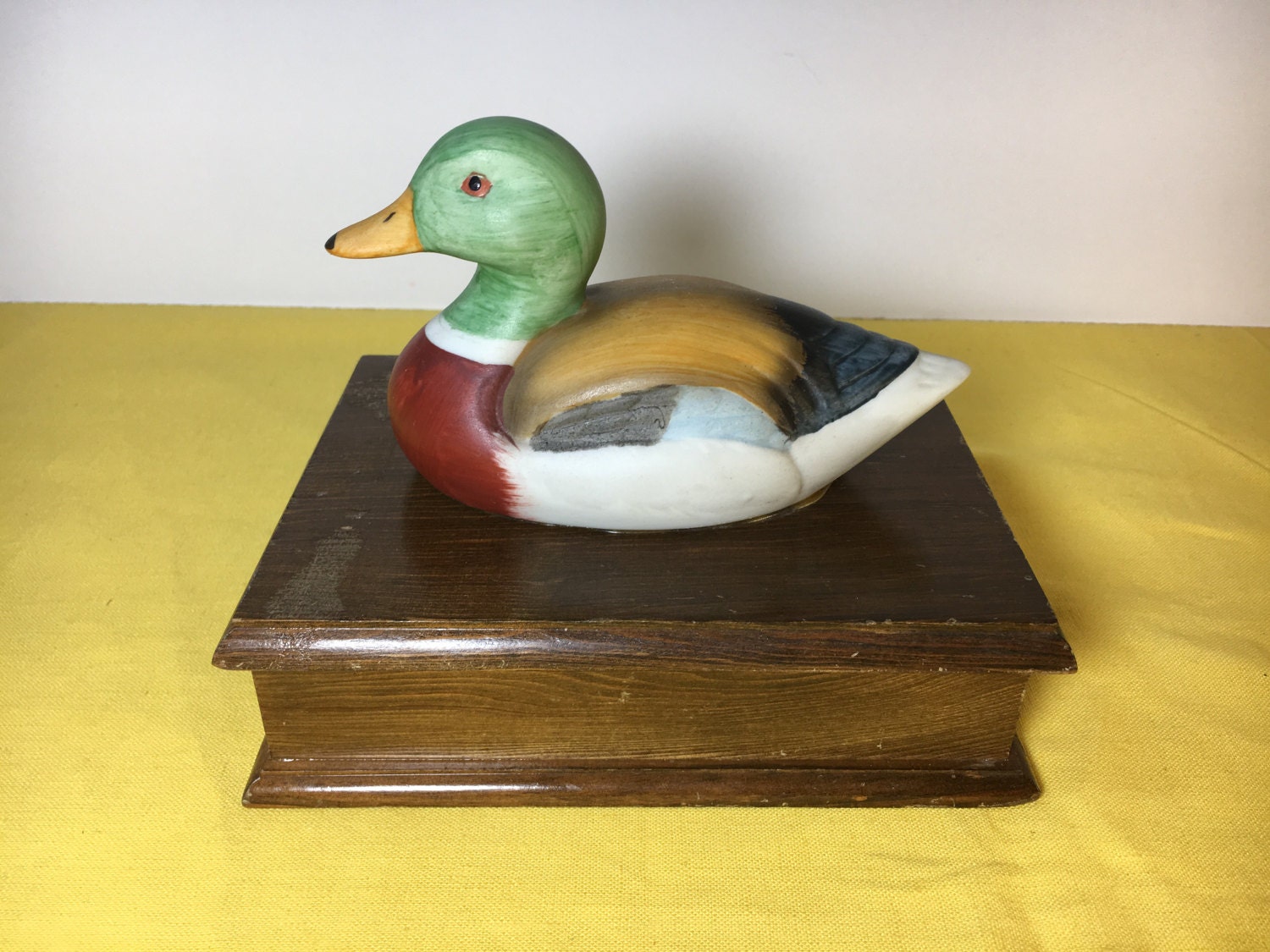 Vintage Mallard Duck Playing Cards, Ceramic Duck On Top Of Wooden Box, Two Sets of Playing Cards ...