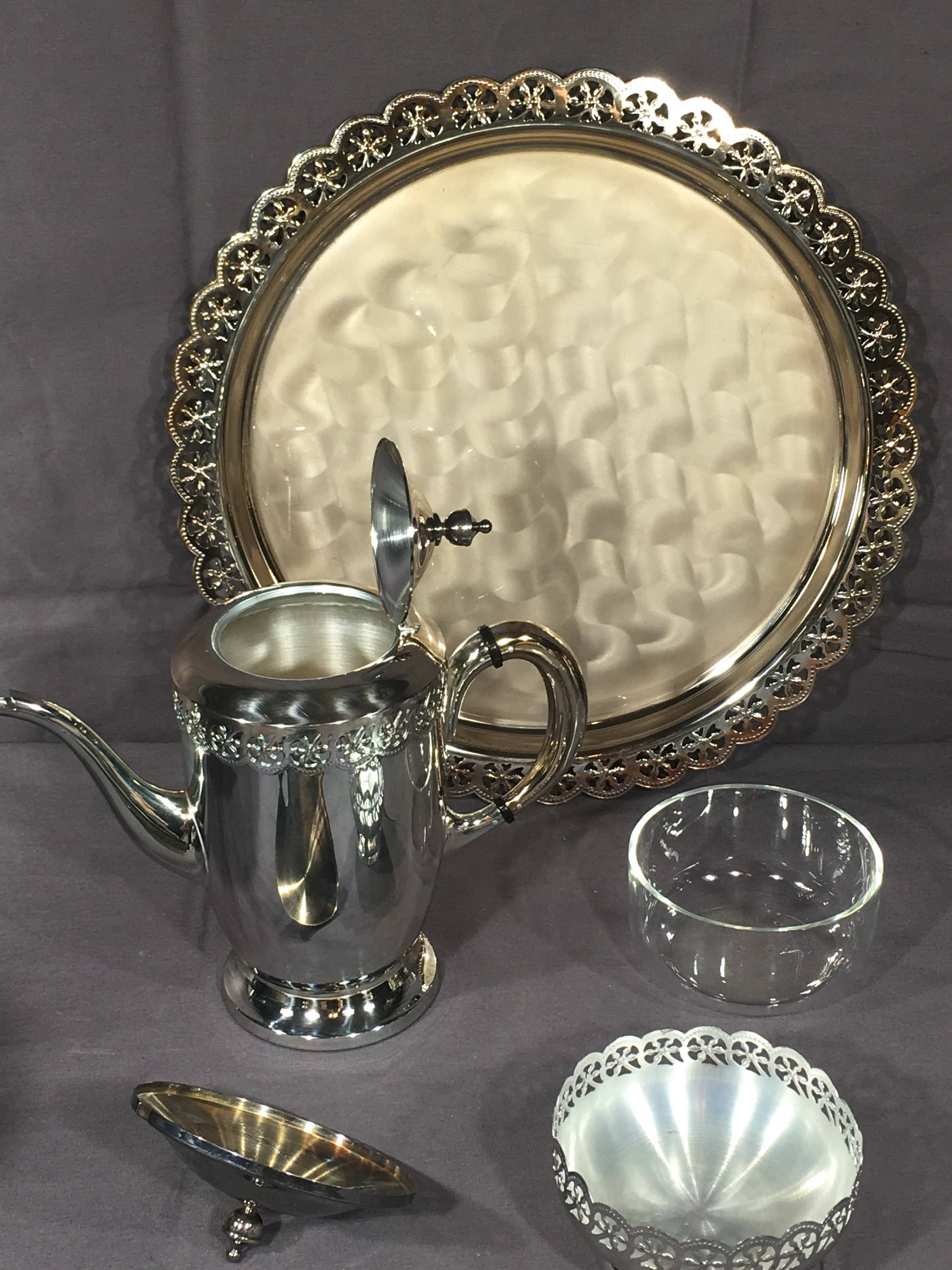 Vintage Silver Tea Set, Decorative Silver Plated Tray