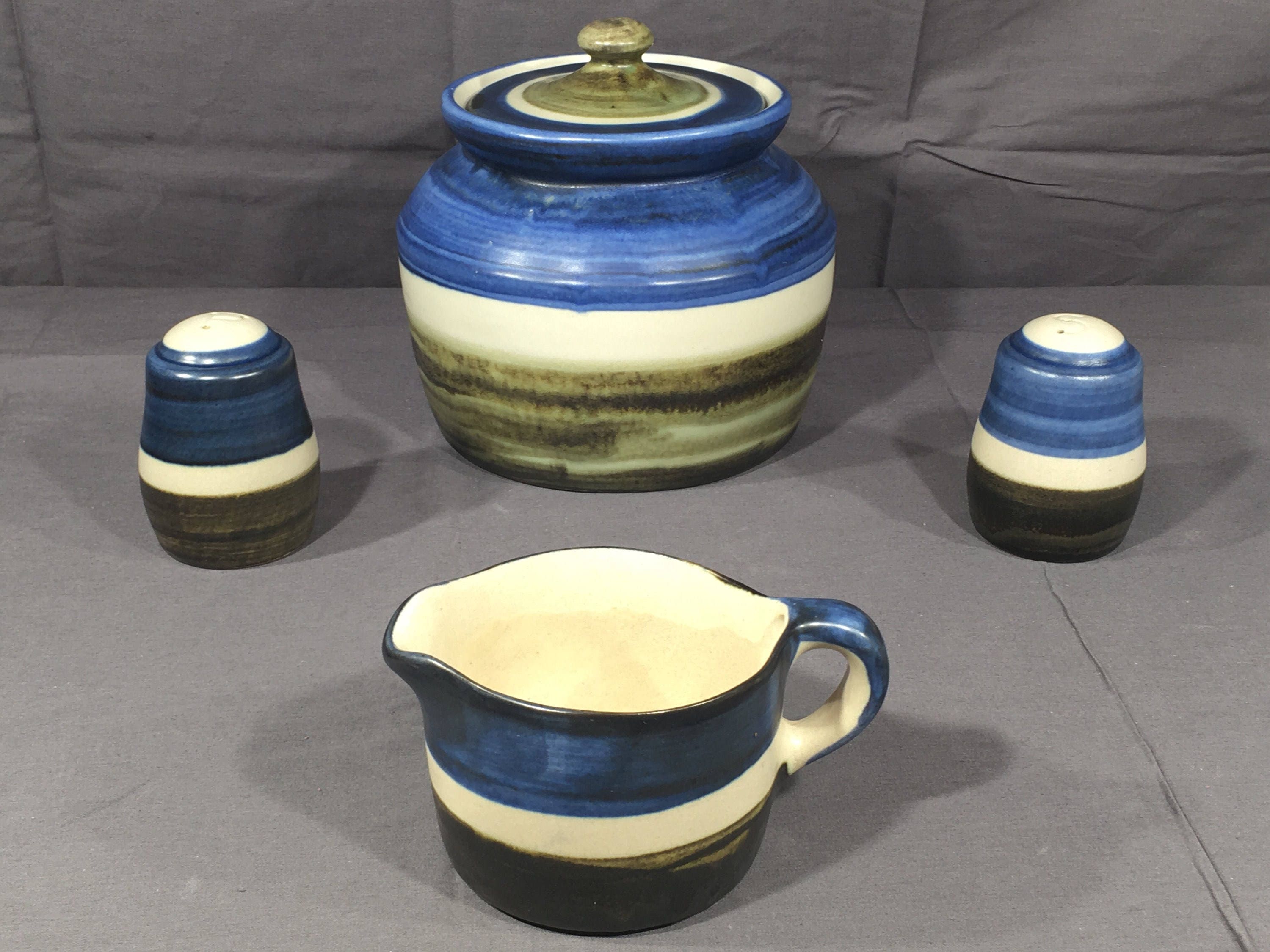 Vintage Pottery Set (5 pcs), Chatham NJ Pottery, Decorative Blue