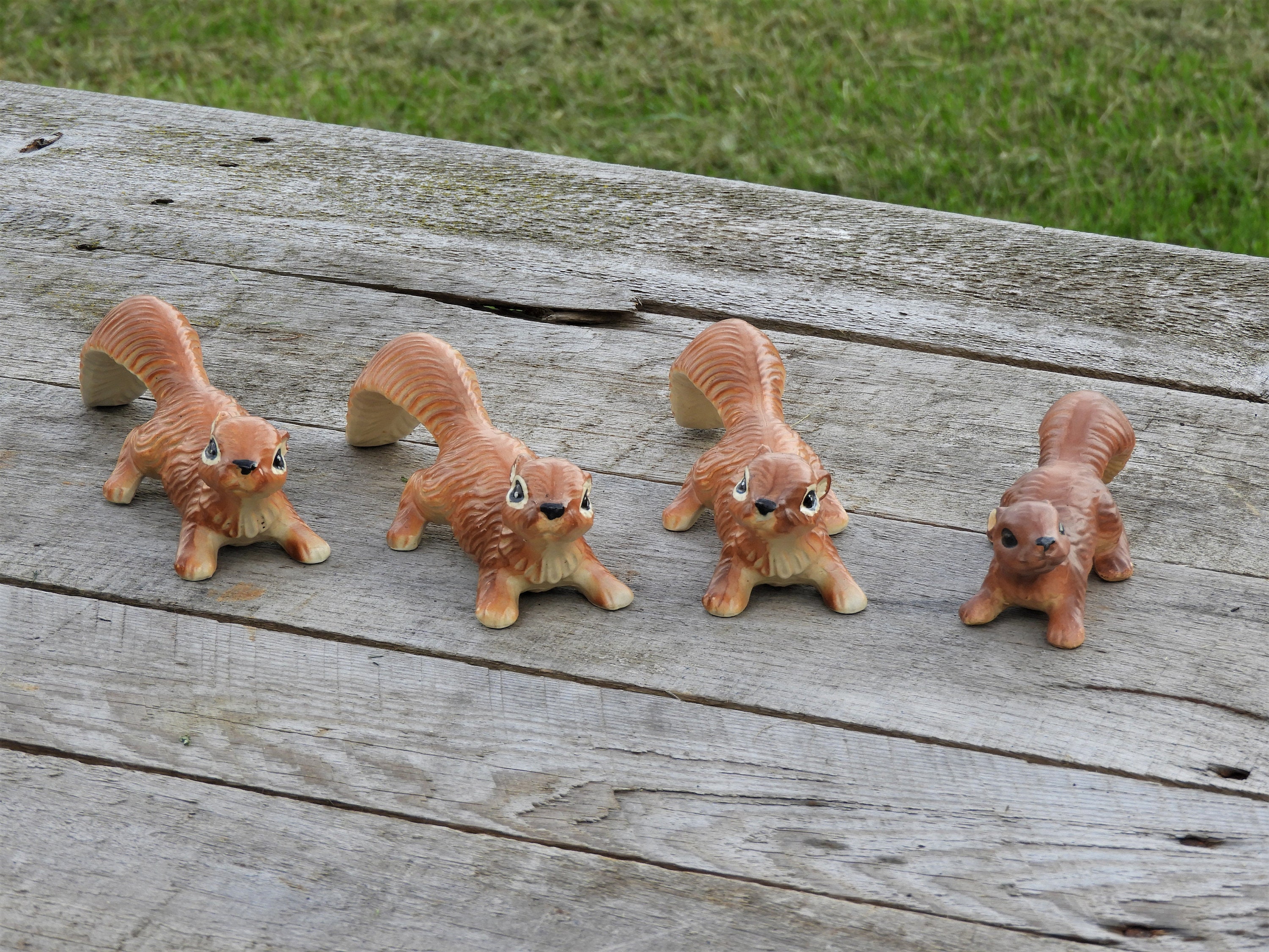 Vintage Squirrel Figurines (4), Brown & Gold Animals, Ceramic Wildlife