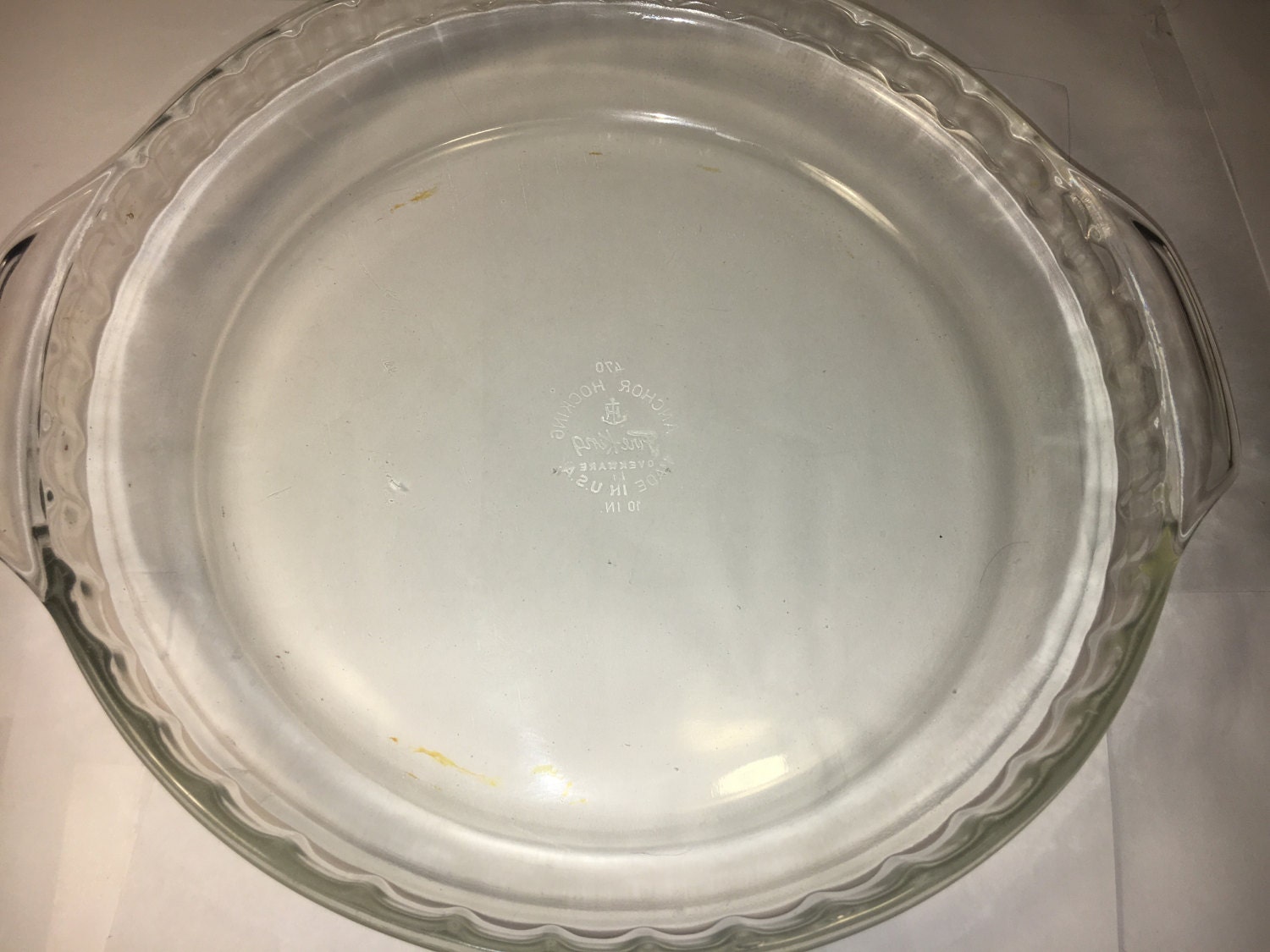 Vintage Fire King Glass Pie Plate 10 Anchor Hocking Ribbed Rim Ovenware