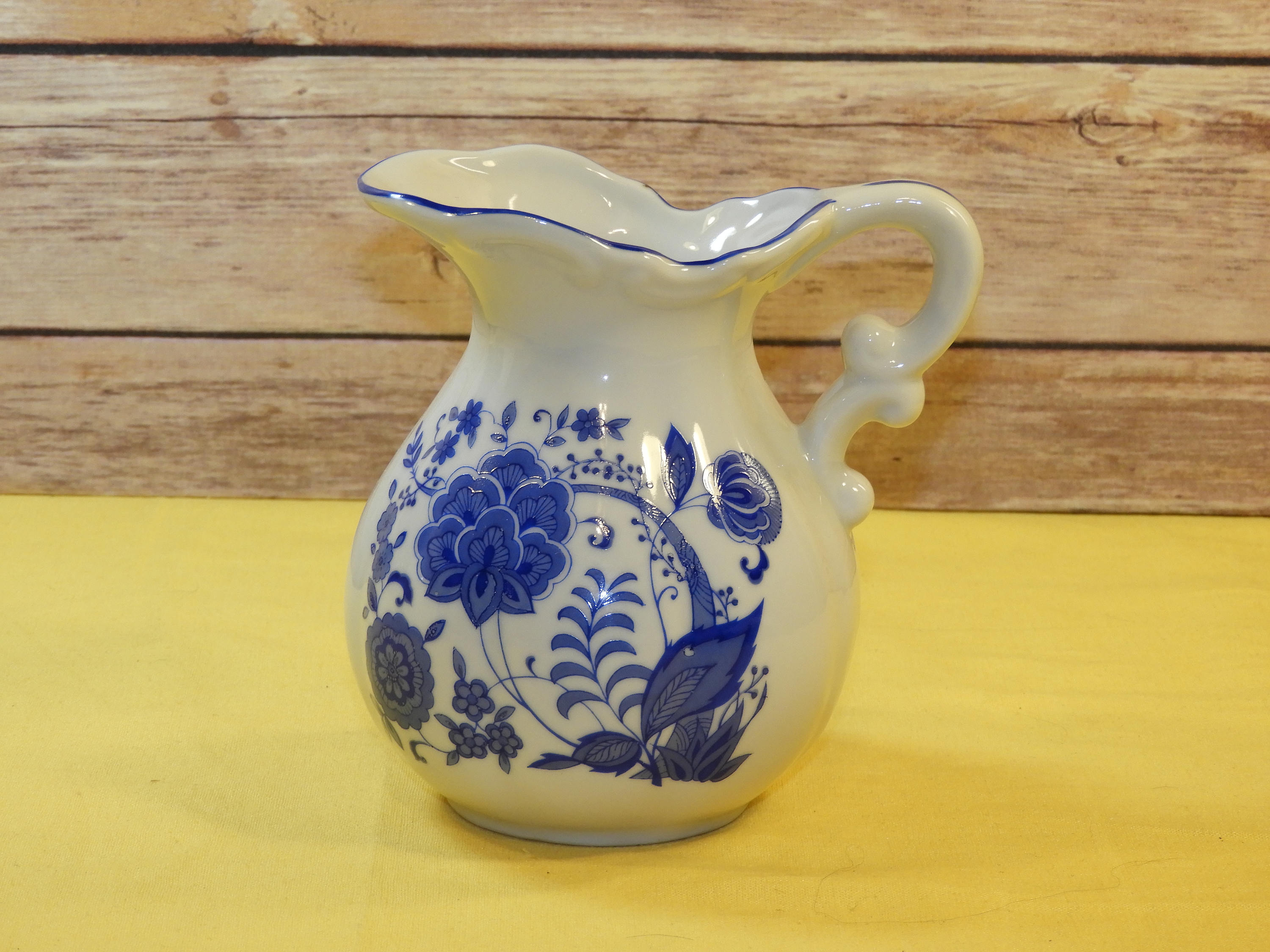Vintage Blue & White Milk Pitcher,Blue Onion Look Medium Water Pitcher