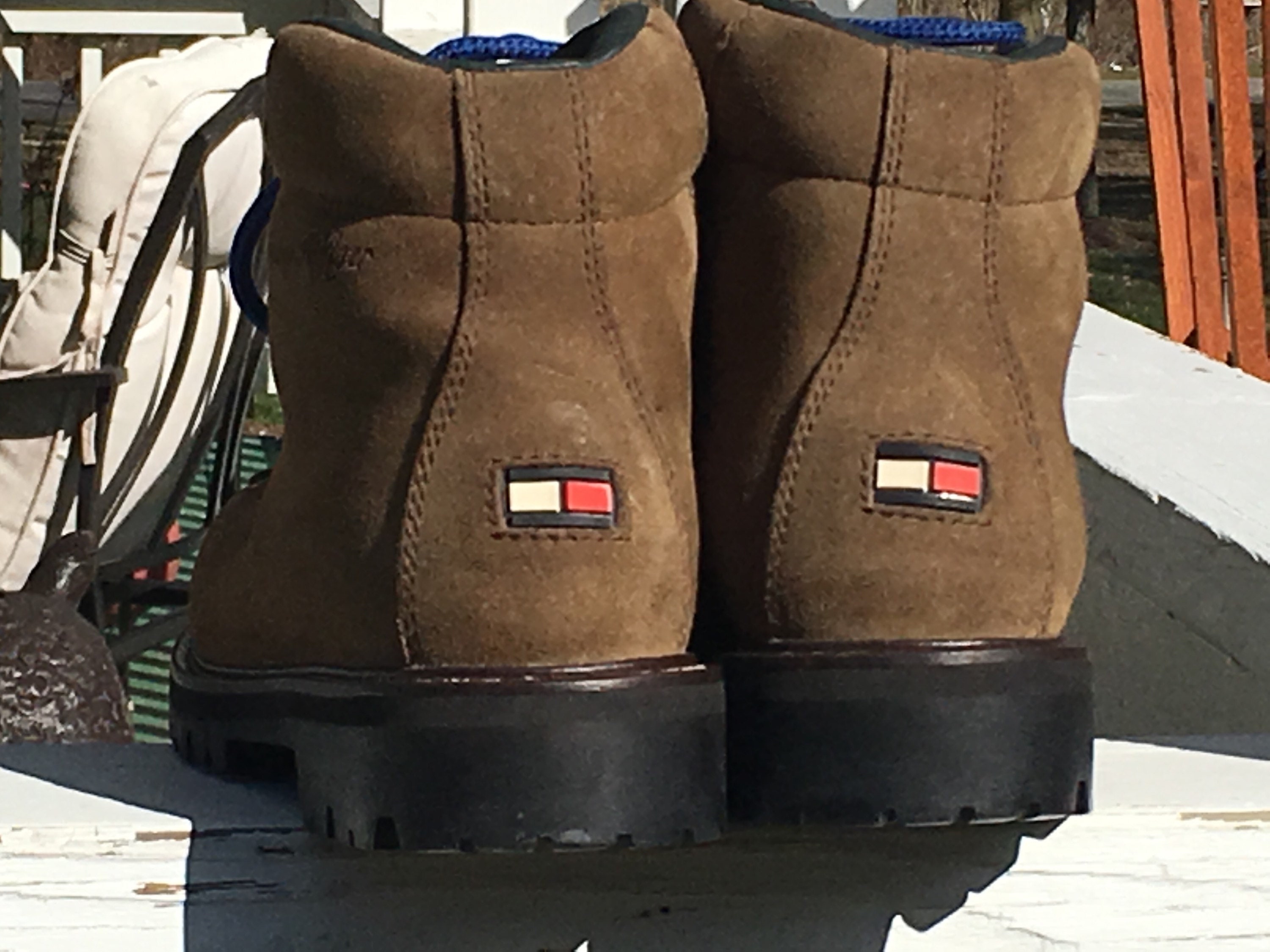 Vintage Tommy Hilfiger Boots, Mens 7M Leather Hiking Boots, Brown Beige
