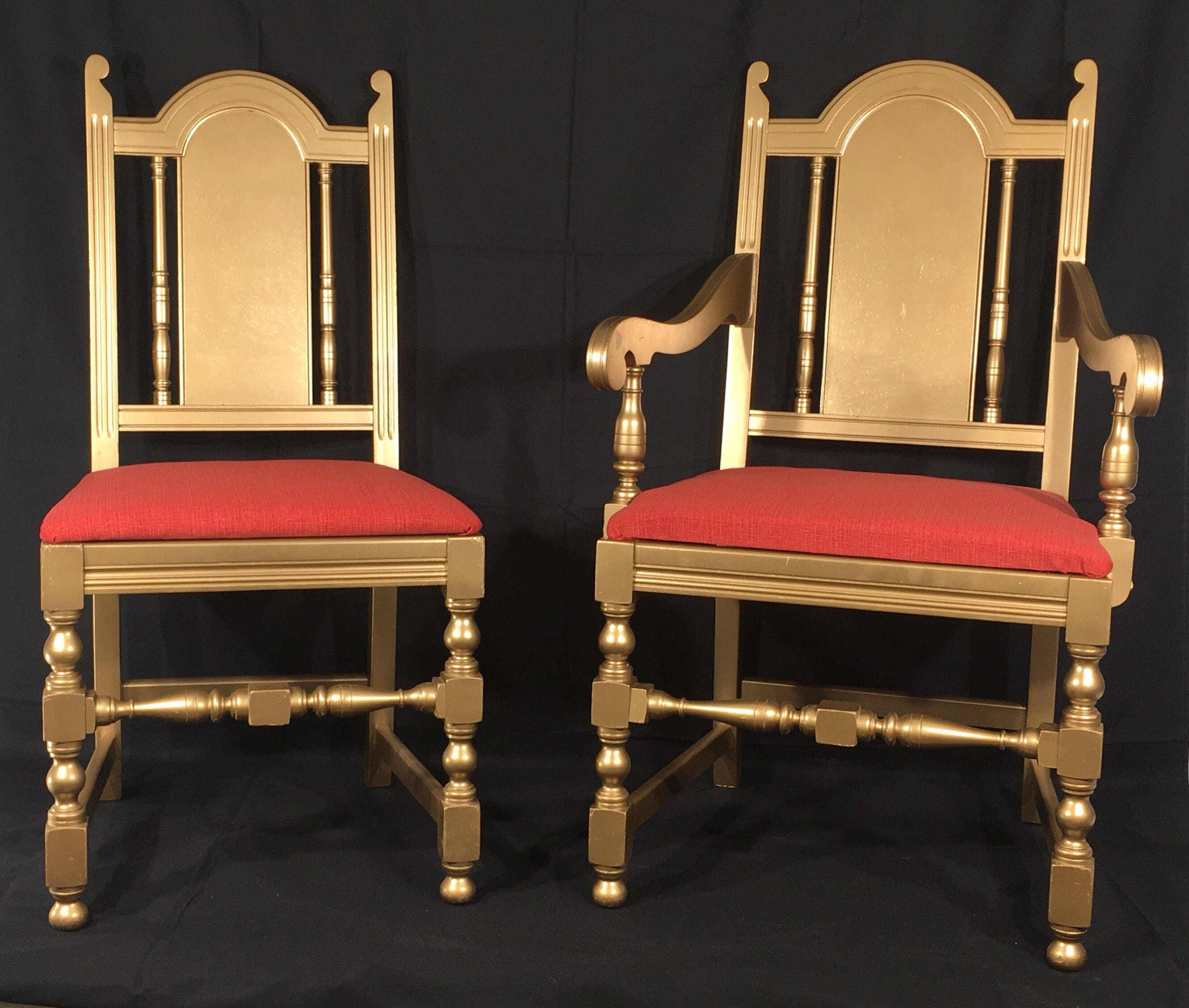 Antique William Mary Chairs 2 Gold And Red Decorative