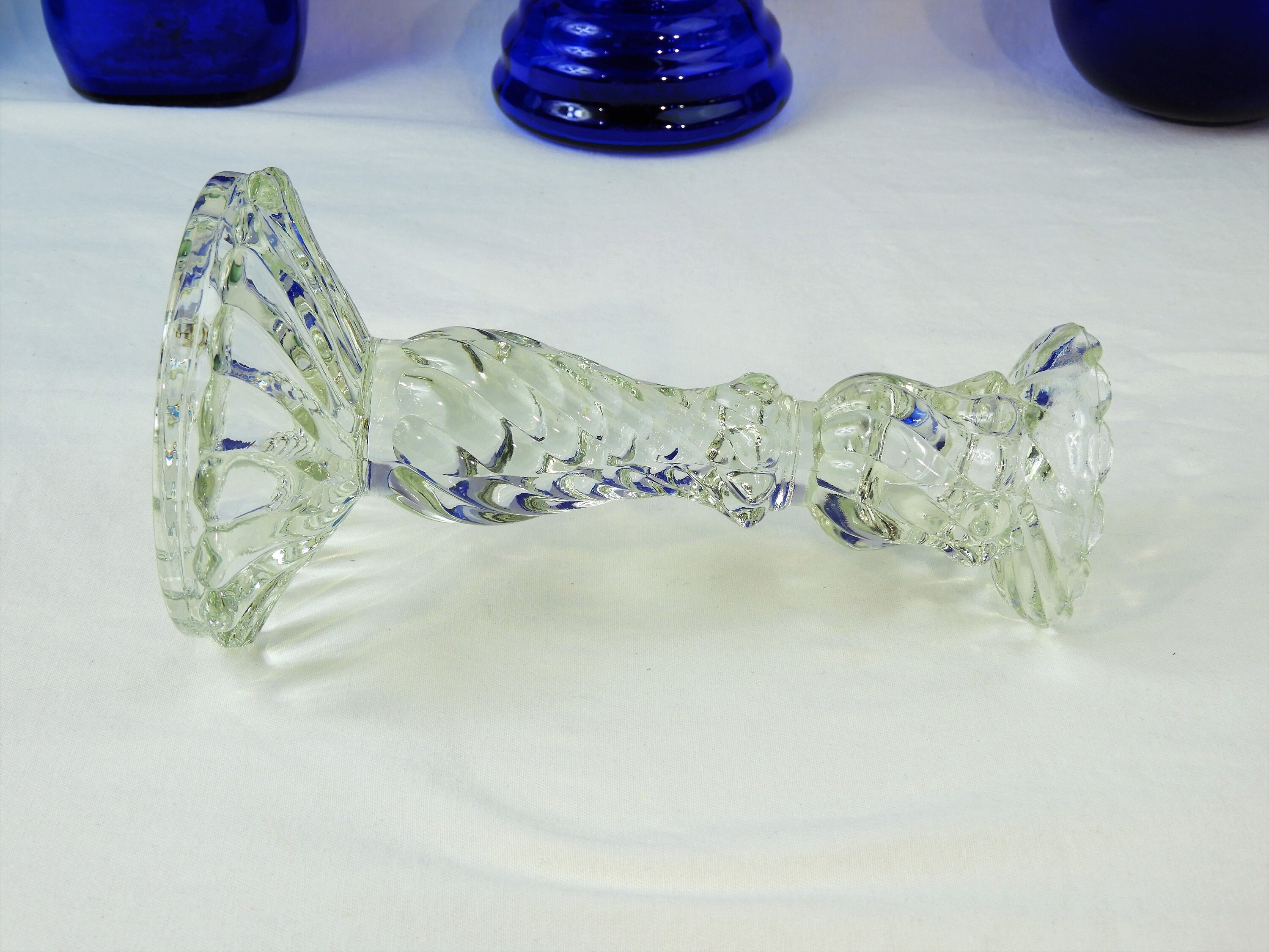 Vintage Glass Candleholder, McKee Spiral Twist, Clear Candlestick, Art