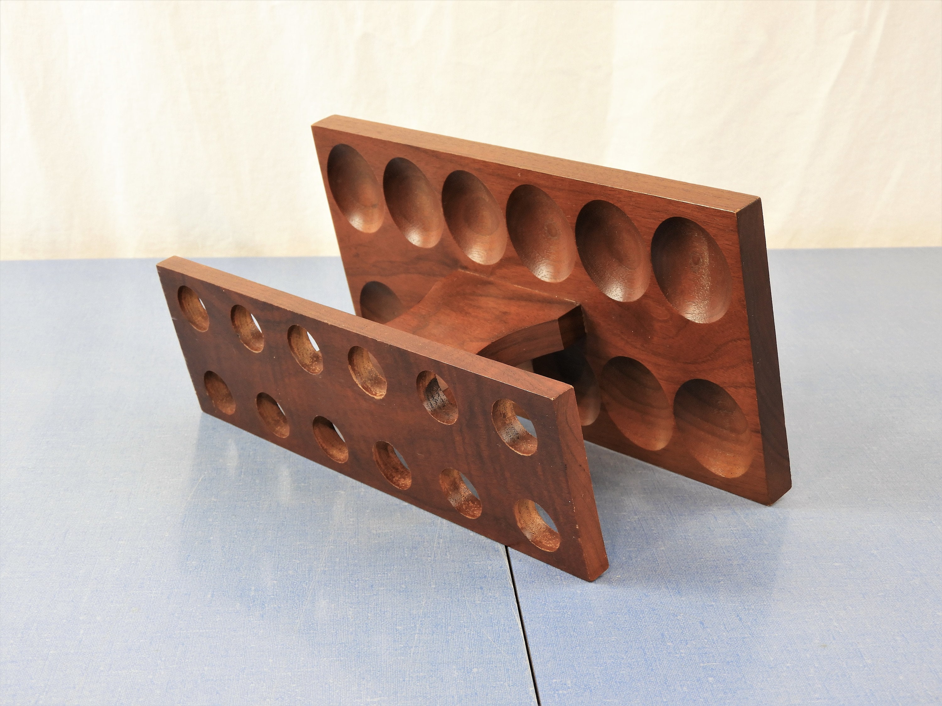 Vintage Egg Holder, Wooden Kitchen Decor, Wood Serving Stand, Table