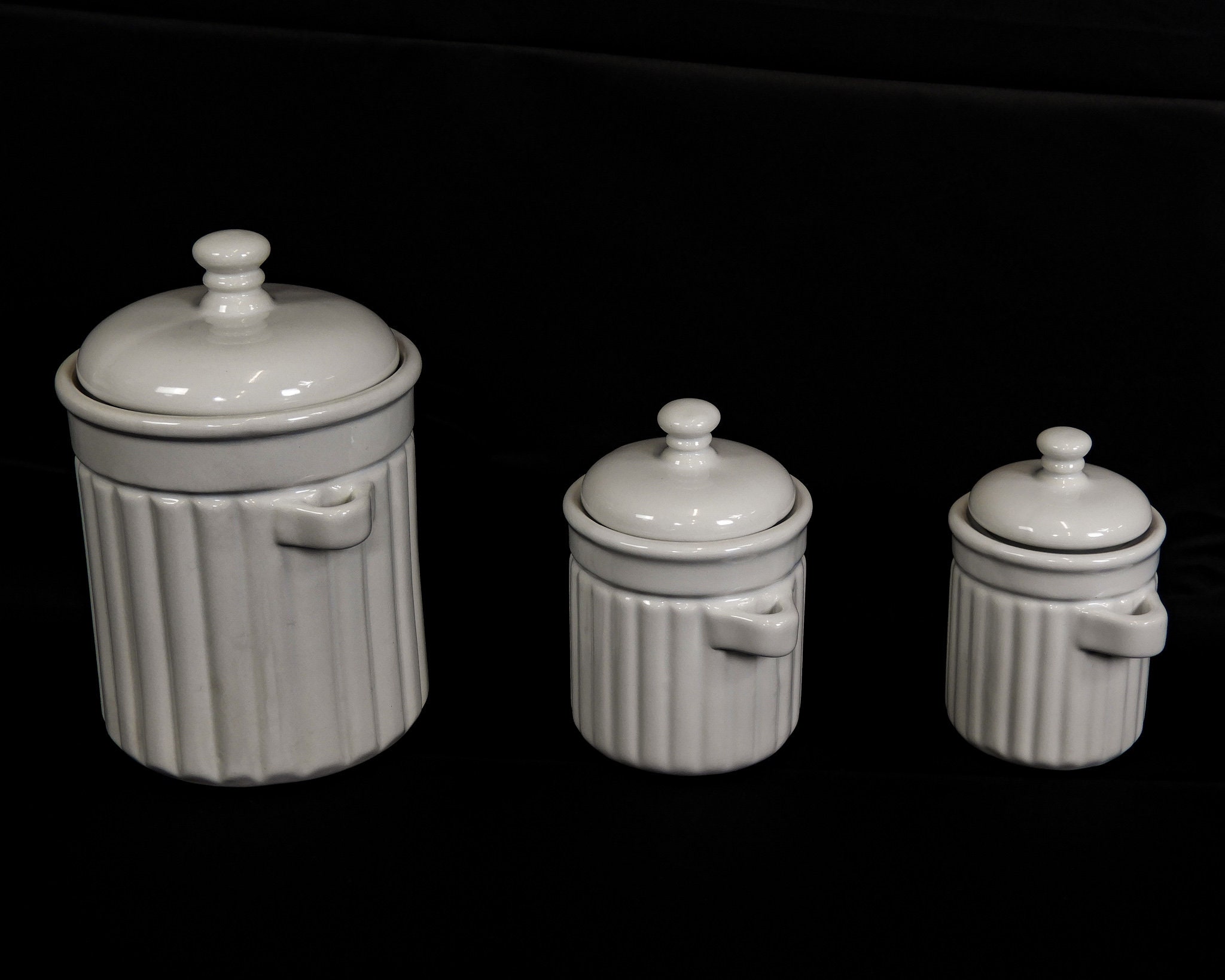 Vintage White Canisters, Kitchen Storage, Ceramic Canister Set, Home