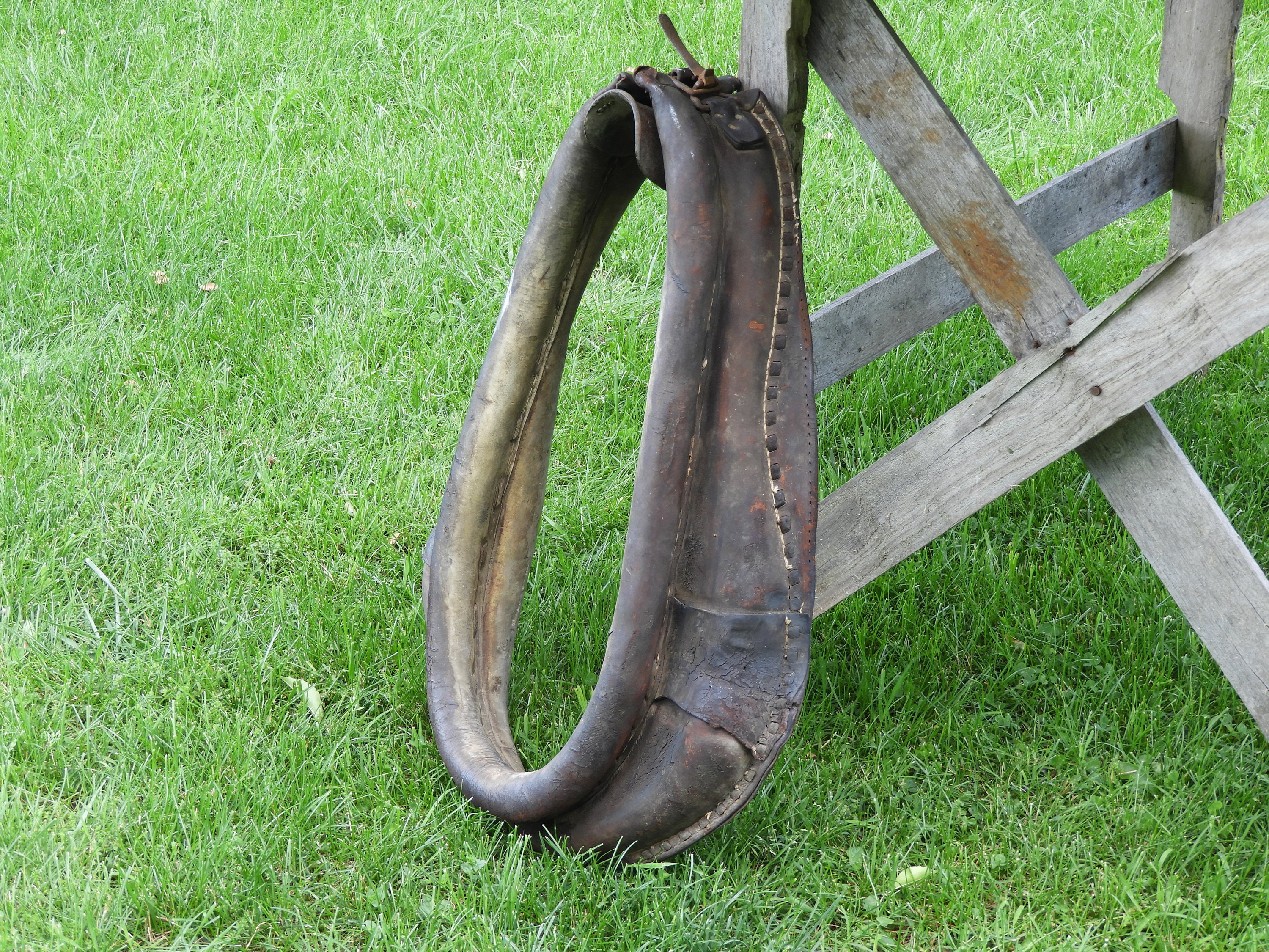 Antique Horse Yoke, Horse Collar, Decorative Gray Black Leather Mule