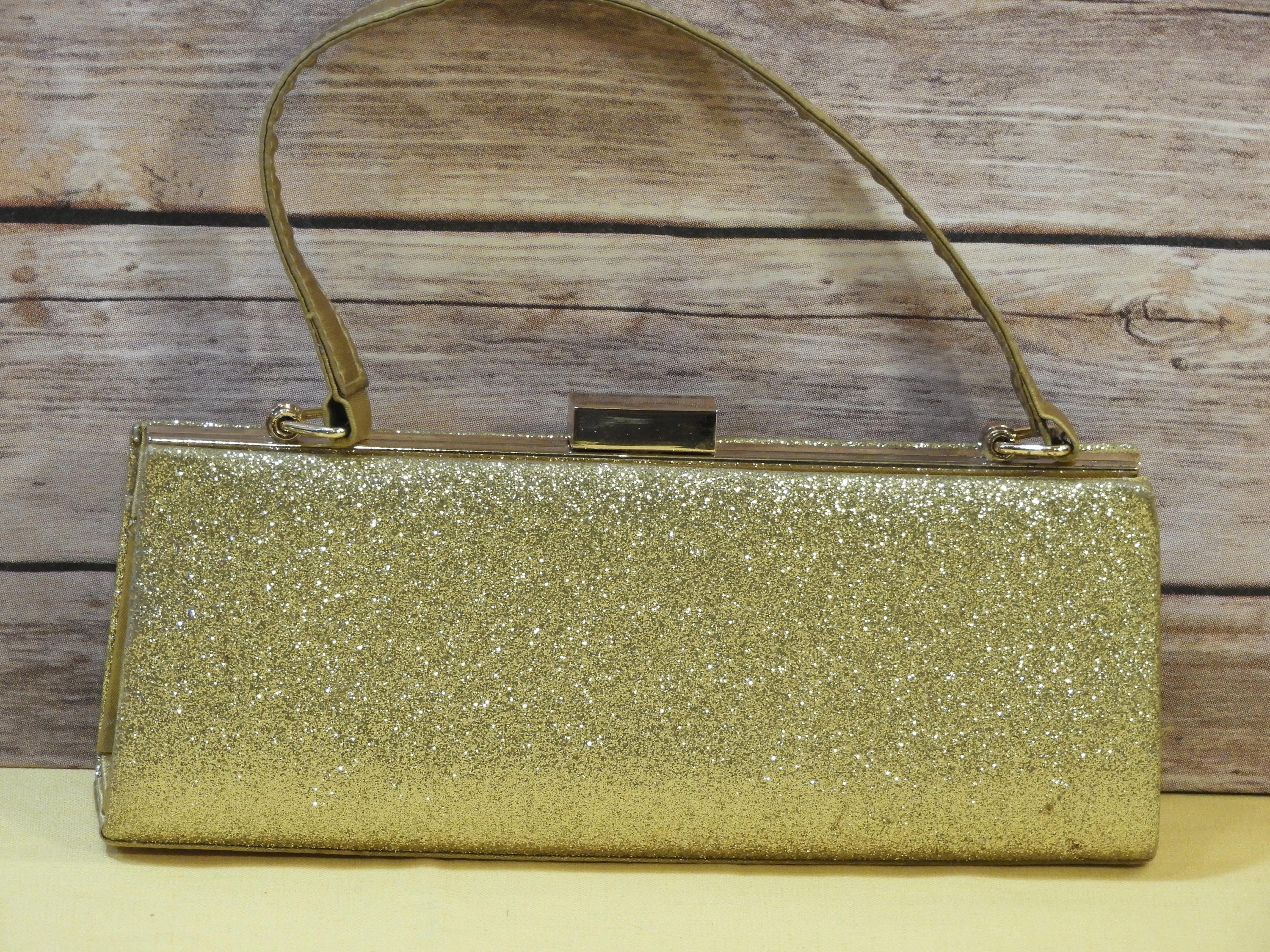 Vintage SASHA Gold Evening Handbag, Evening Glitter Clutch, Retro