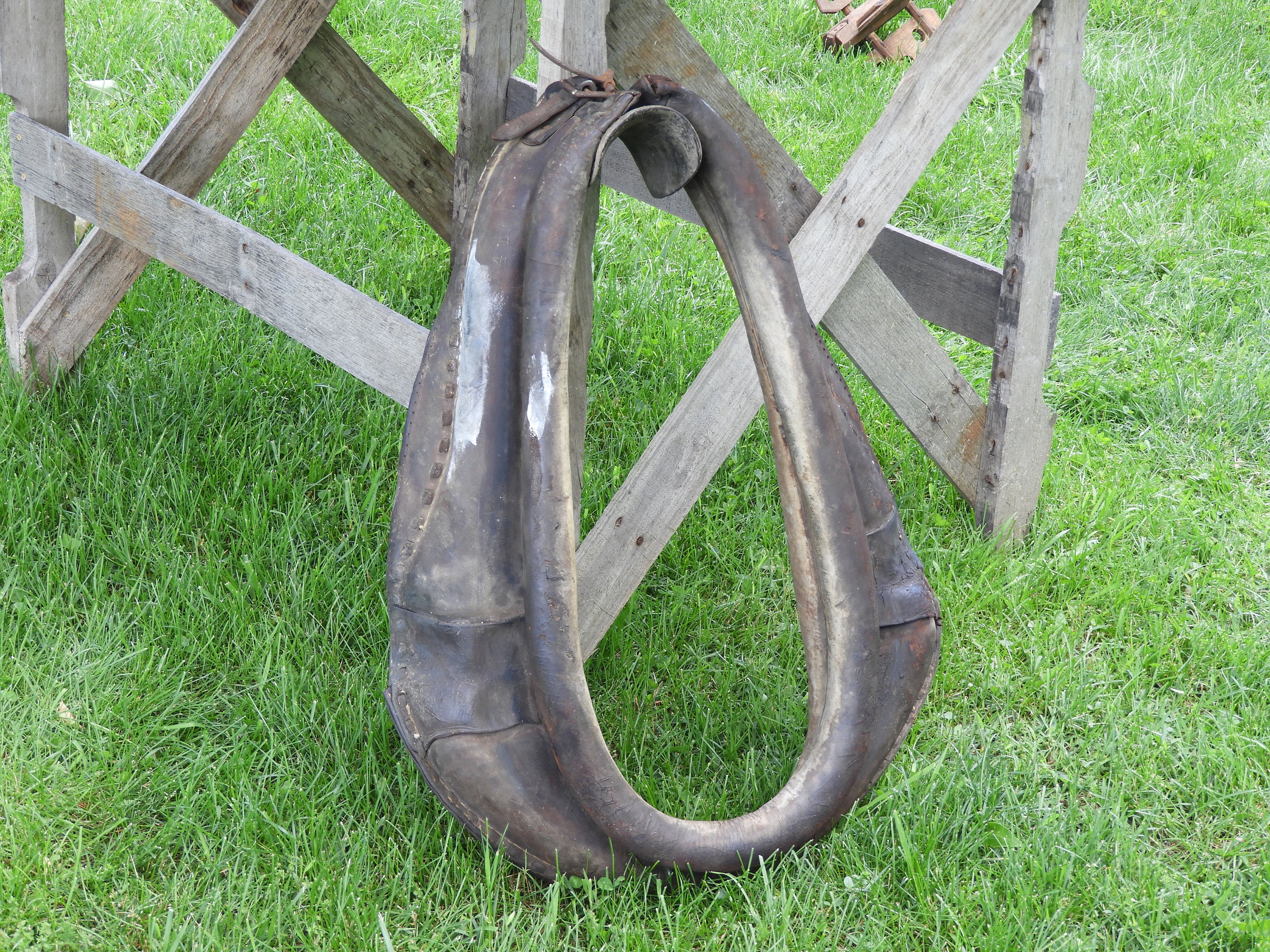 Antique Horse Yoke, Horse Collar, Decorative Gray Black Leather Mule