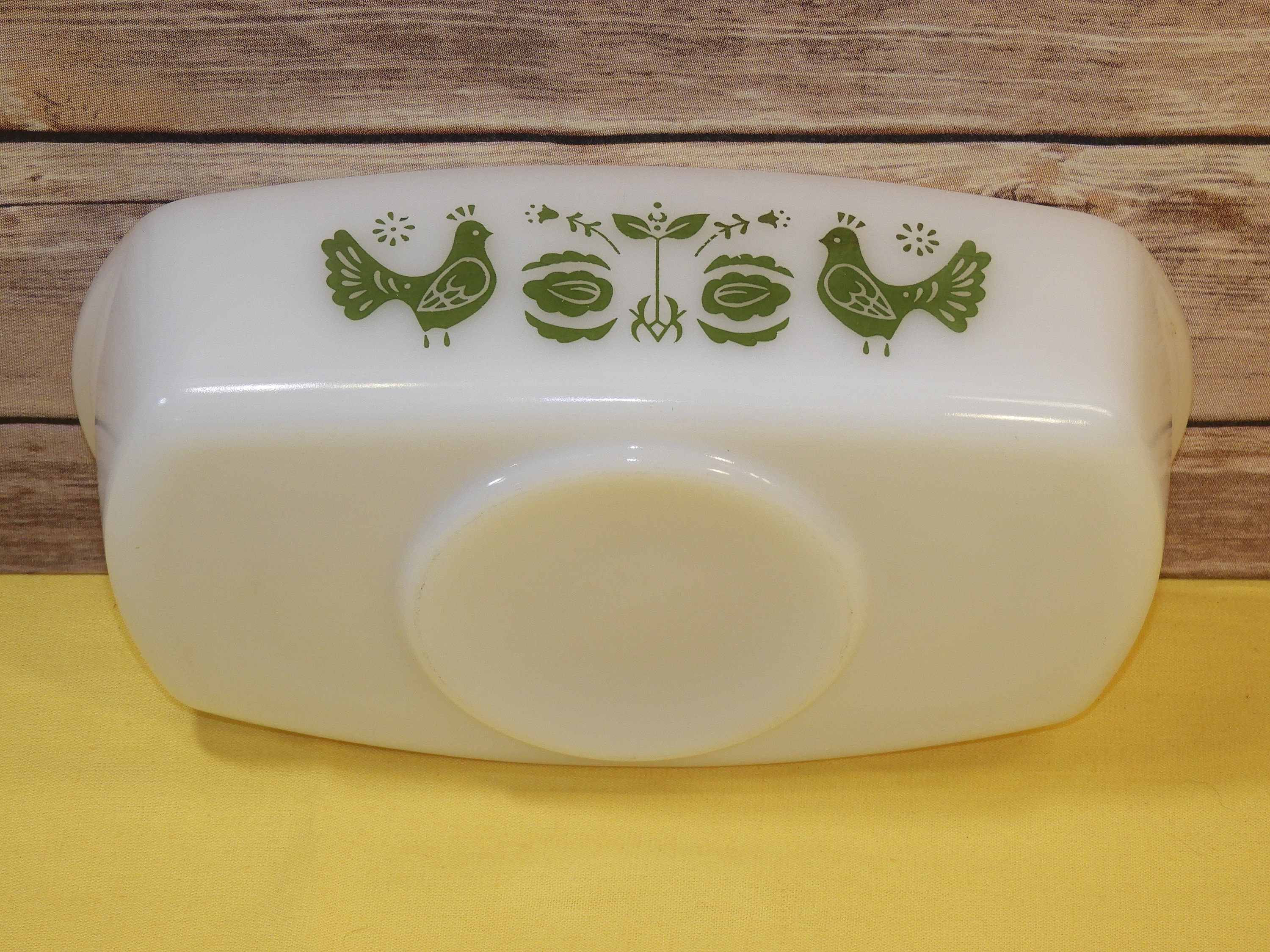Vintage Country Loaf Pan, White & Green Federal Glassware, Milk Glass Serving Dish, Rectangle