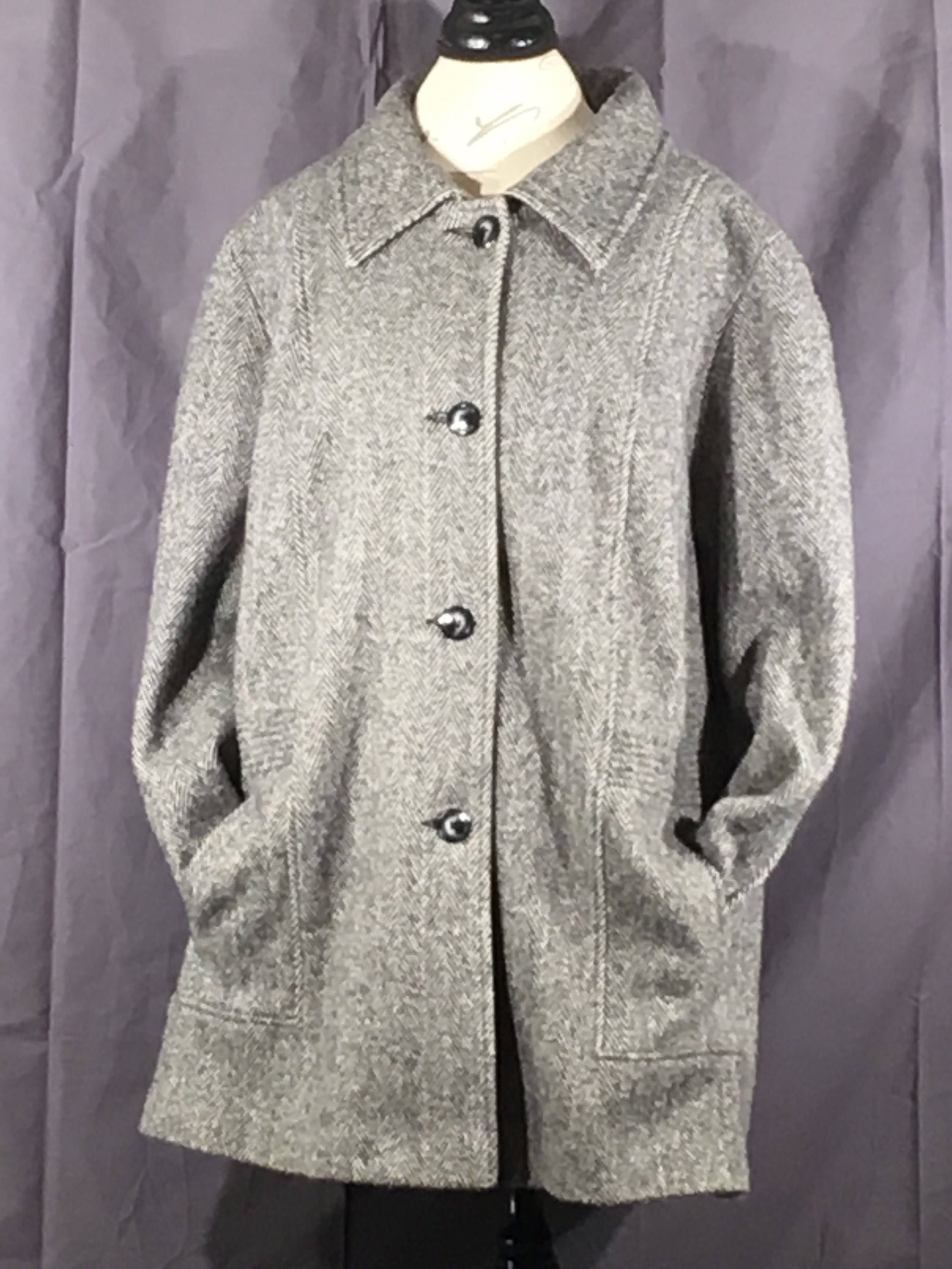 Vintage Wool Coat, Womens 18W Herringbone Overcoat, Herman Kay Winter ...