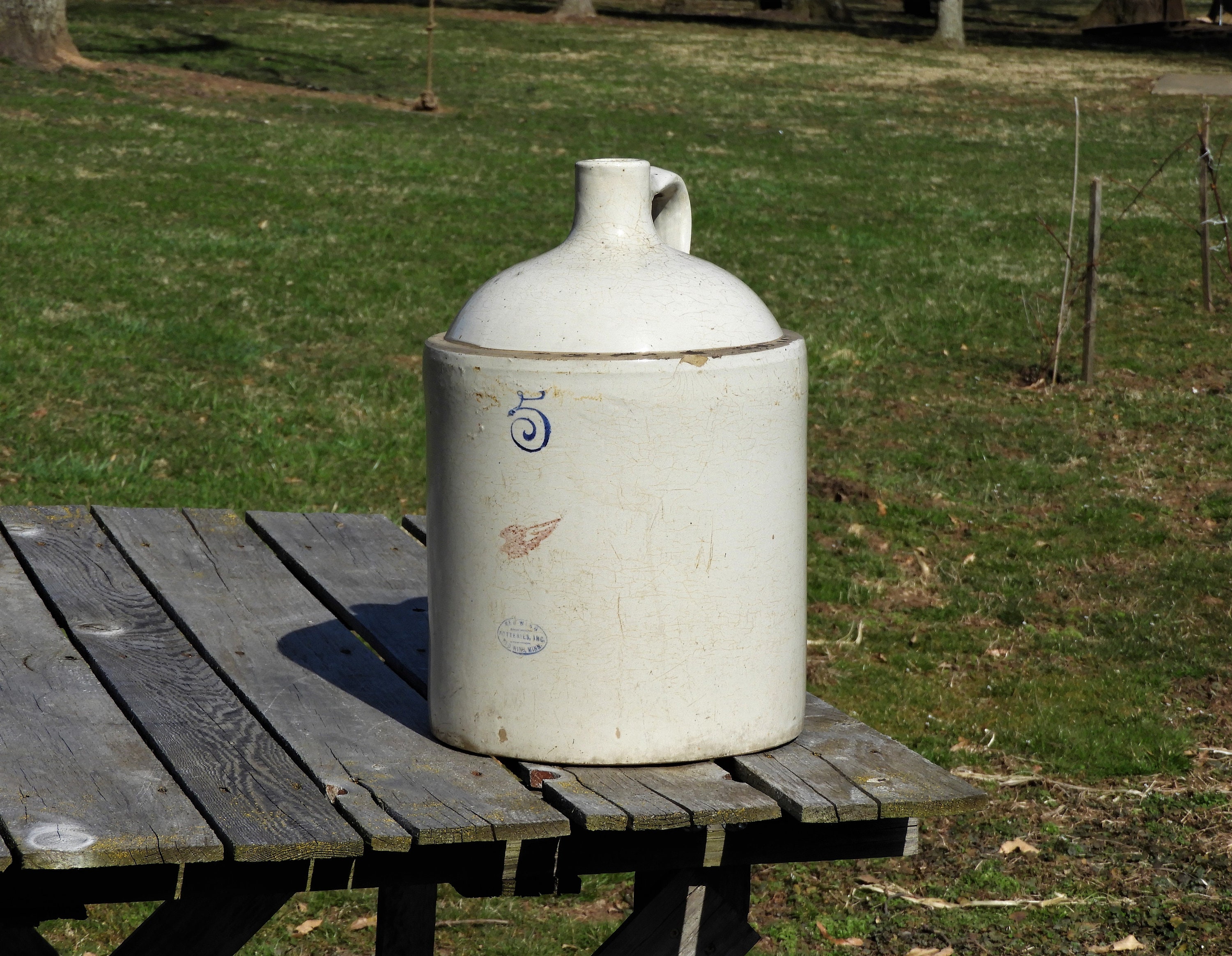 Vintage Stoneware Jug Red Wing Pottery 5 Gallon Jug Off White