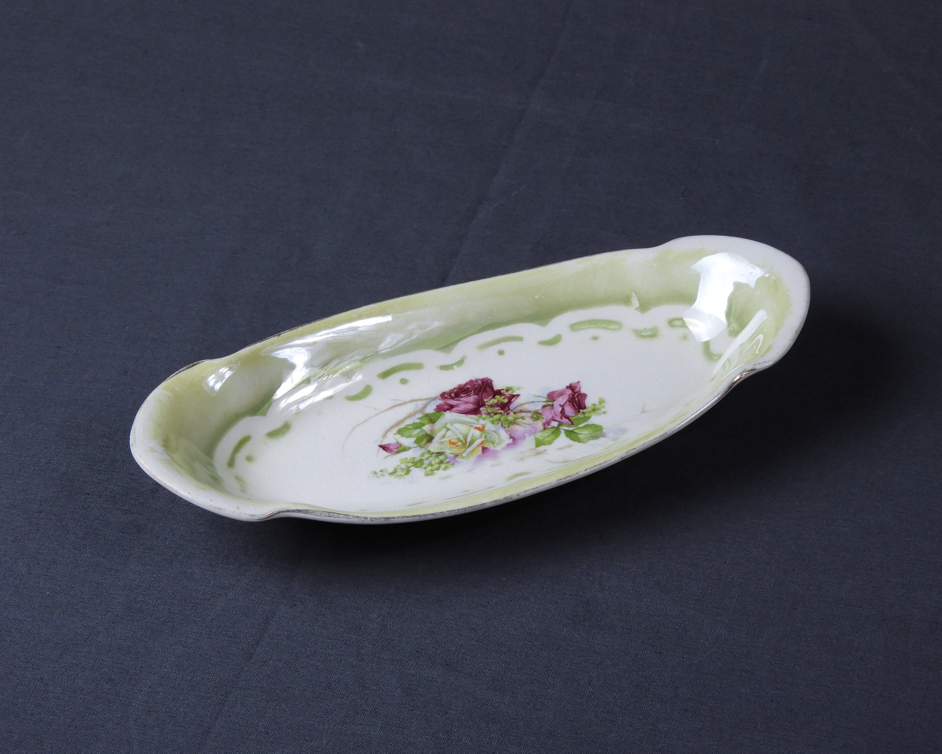 Vintage Relish Dish, Rose China, Transferware, 2441 Chinaware, Purple & Green, Collectible