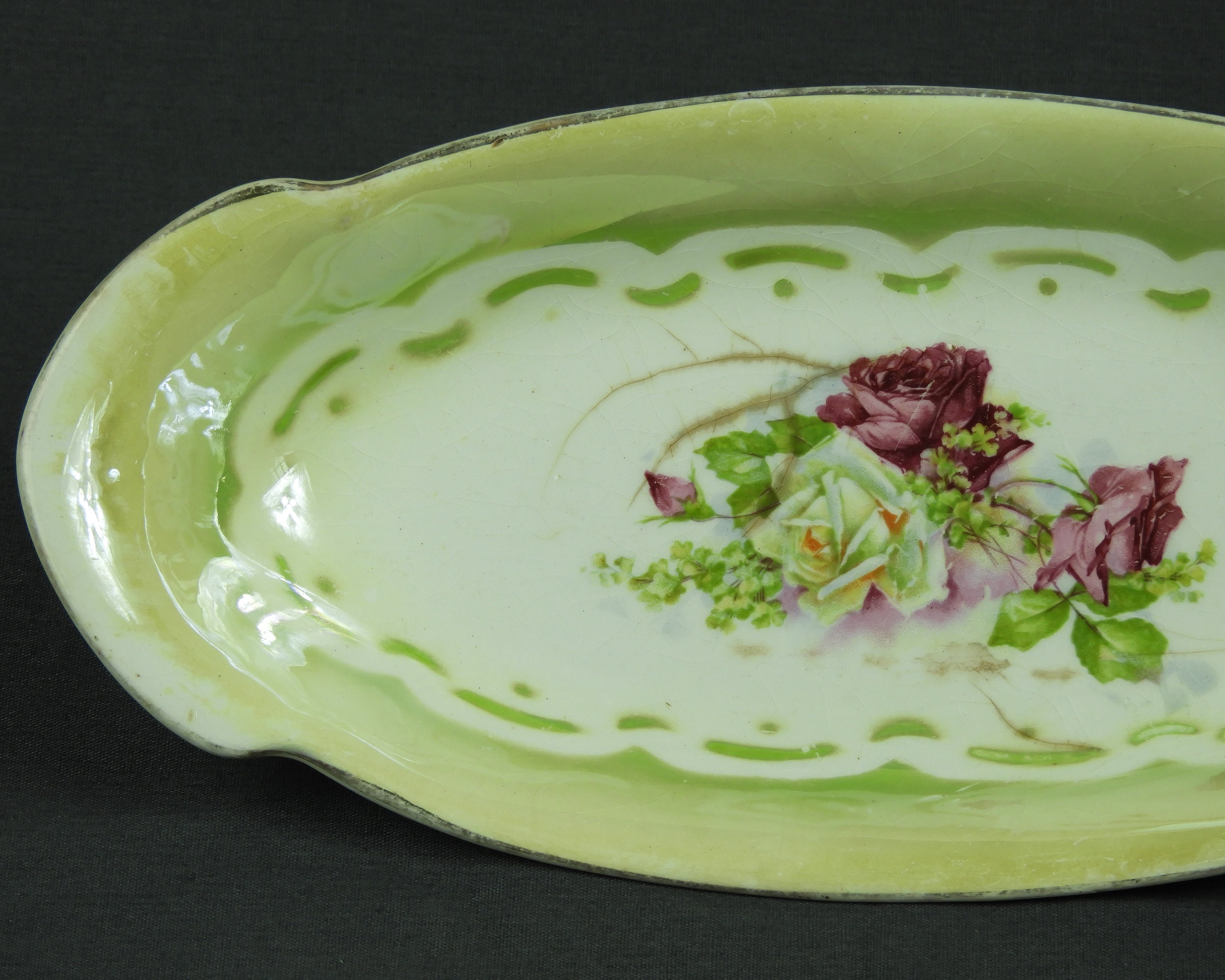 Vintage Relish Dish, Rose China, Transferware, 2441 Chinaware, Purple