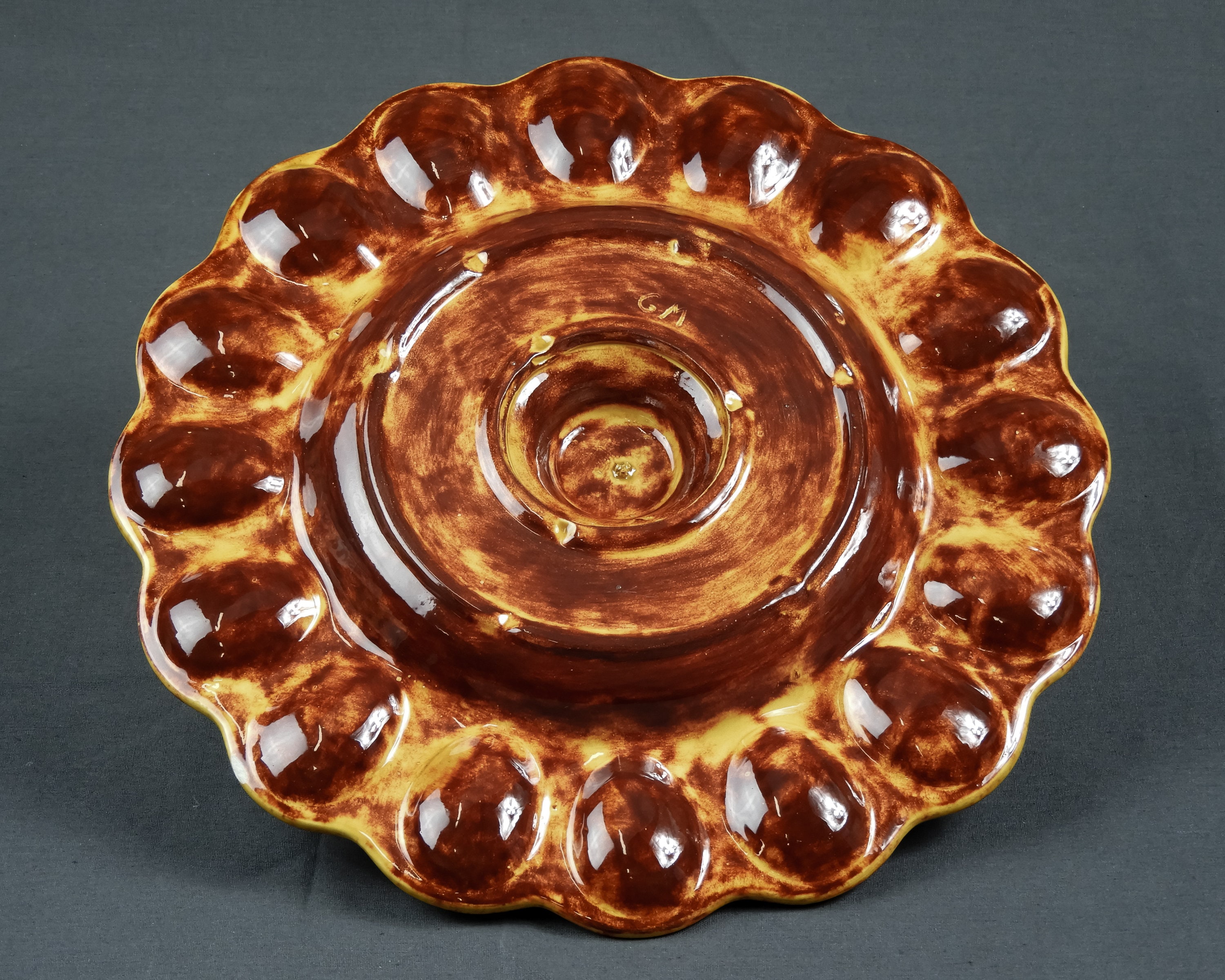 Vintage Serving Plate, Deviled Egg Tray, Brown & Orange, Ceramic