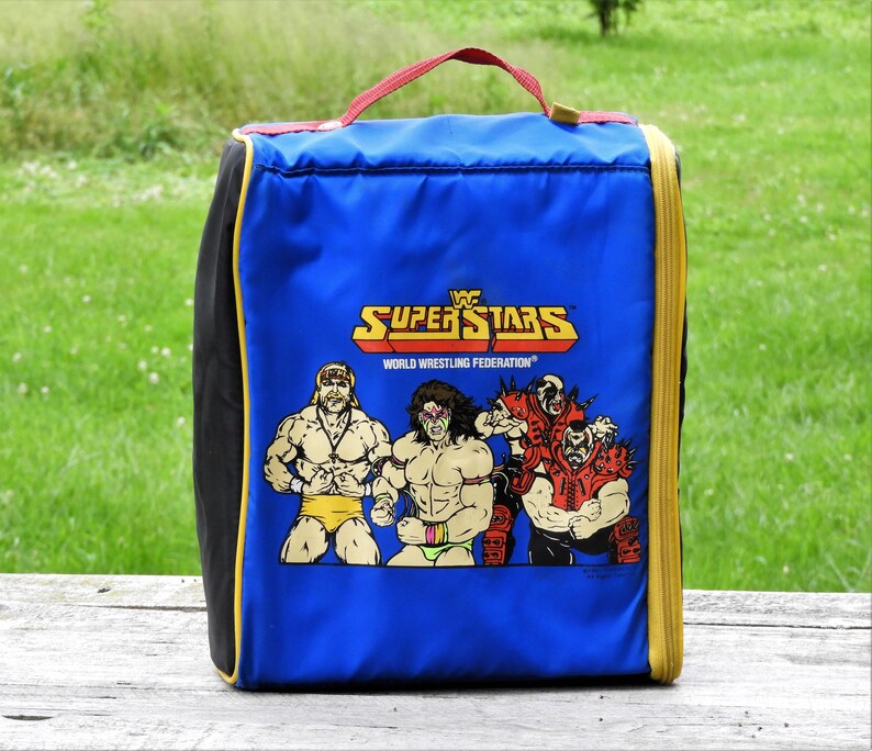 Legion of Doom Vintage WWF Backpack Action Figure Organizer Blue Toy Holder Wiz Too 1991 Tran Sports Rare Wrestling Collectible