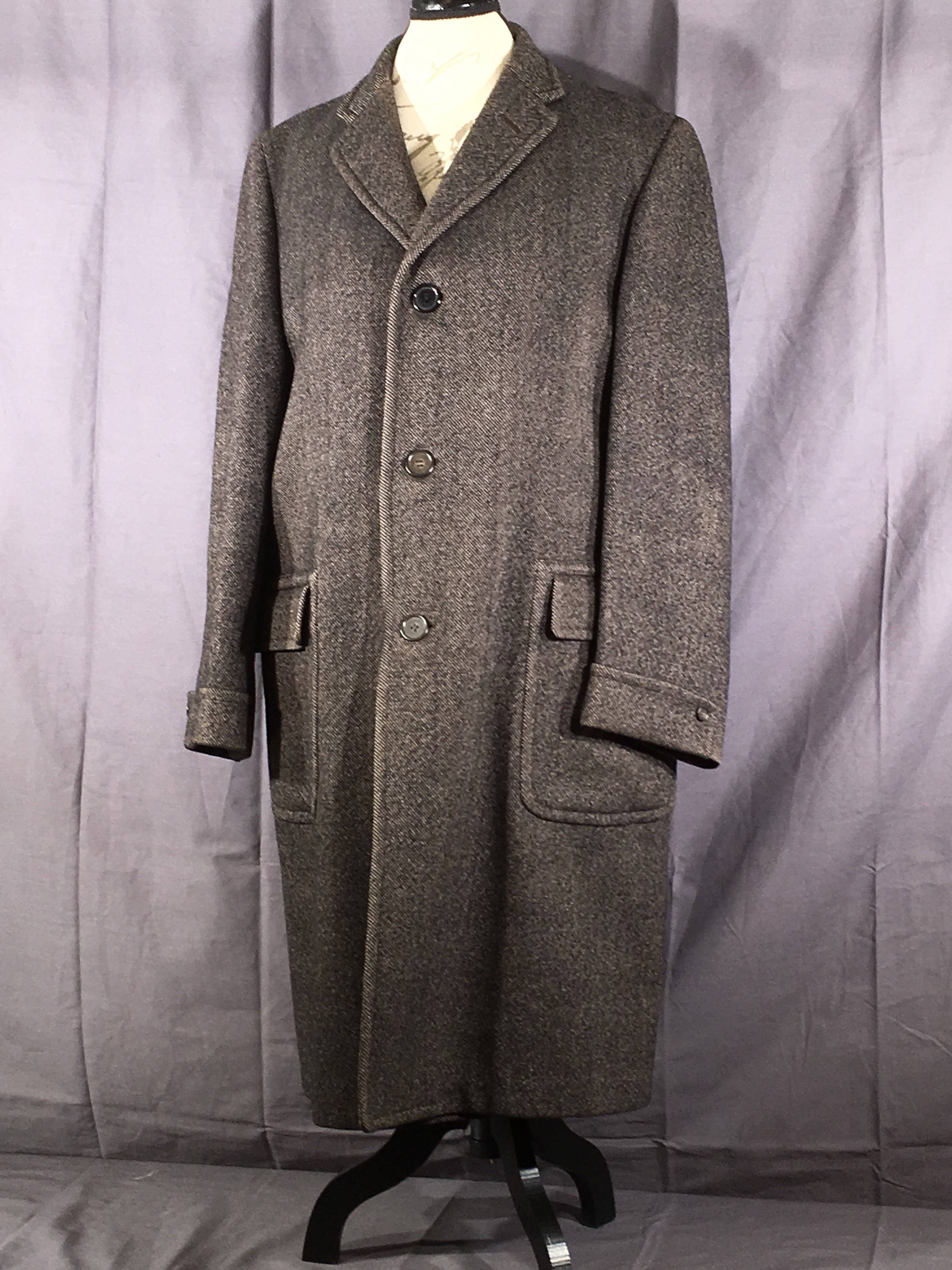 Mid Century Wool Coat, Long Brown Trench Coat, Winter Coat, Mens ...