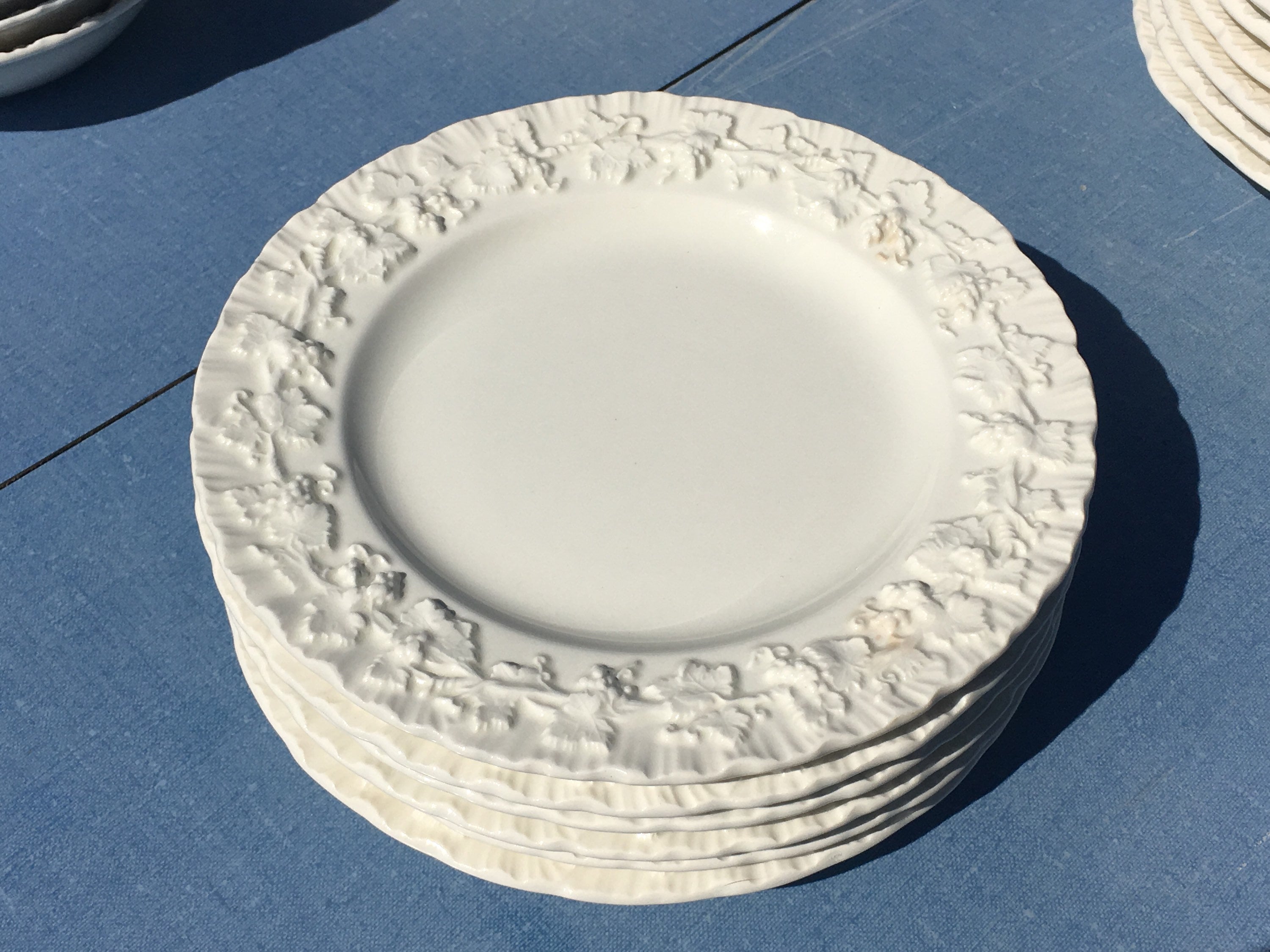 Vintage Wedgwood Dinnerware (24 pcs), White Embossed Queensware