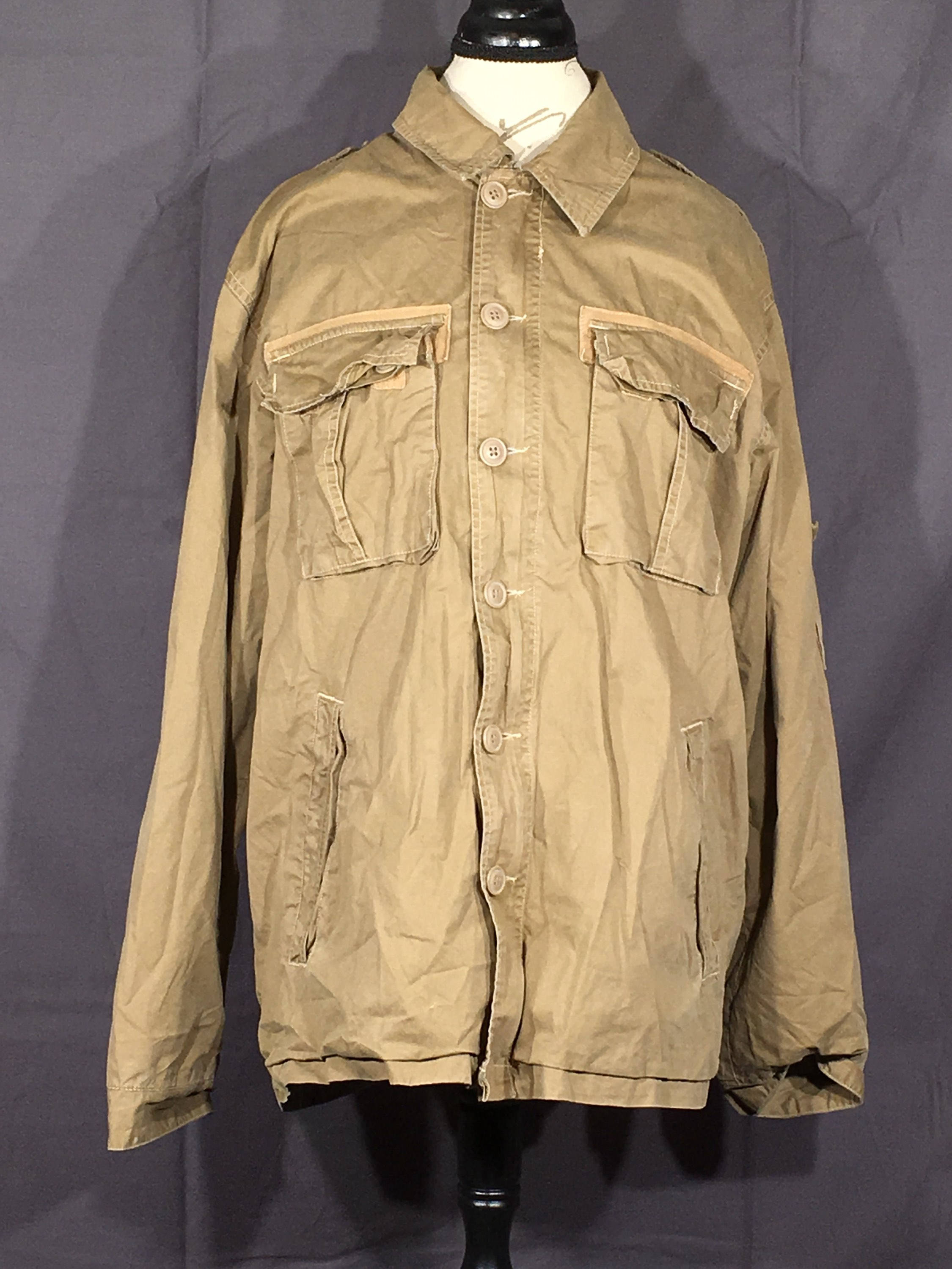 Vintage Men's Field Jacket, Khaki Gold Brown Coat, Large Button Down