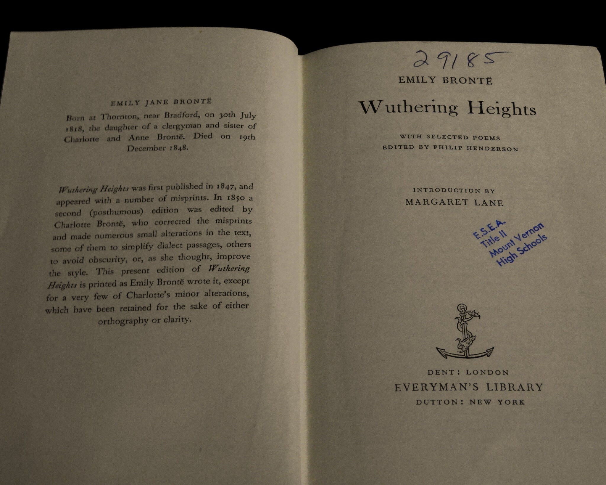 Vintage Wuthering Heights, Emily Bronte, 1966 Everyman, Library Book