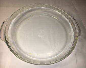 Vintage Fire King Glass Pie Plate 10" Anchor Hocking Ribbed Rim Ovenware, Clear Glass Pie Plate,
