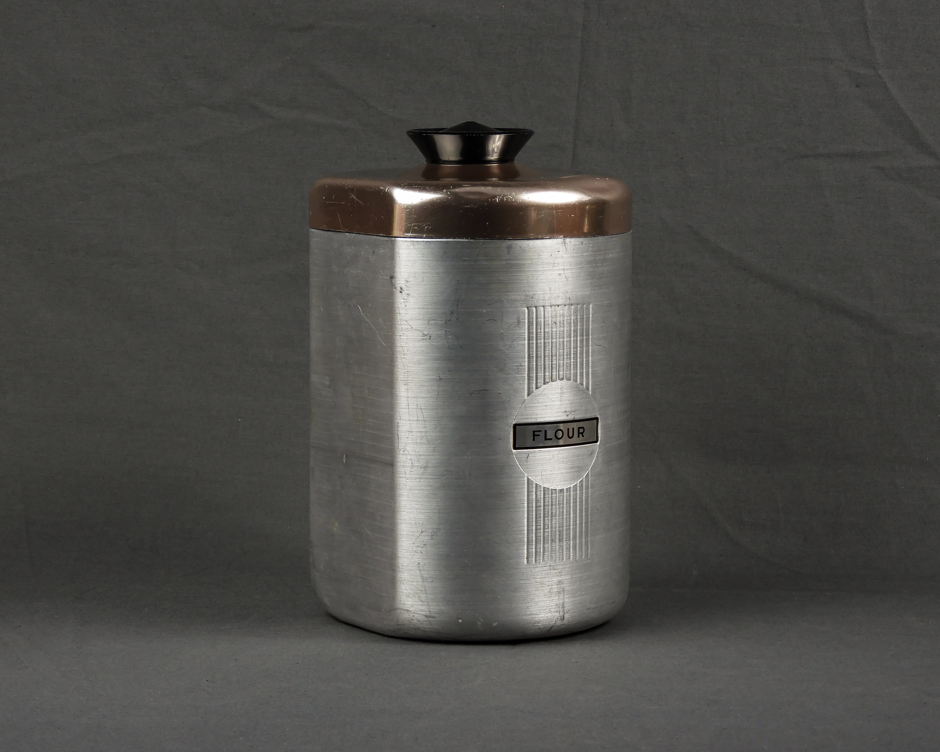 Vintage Kitchen Canister, Art Deco Style, Aluminum & Copper, Food