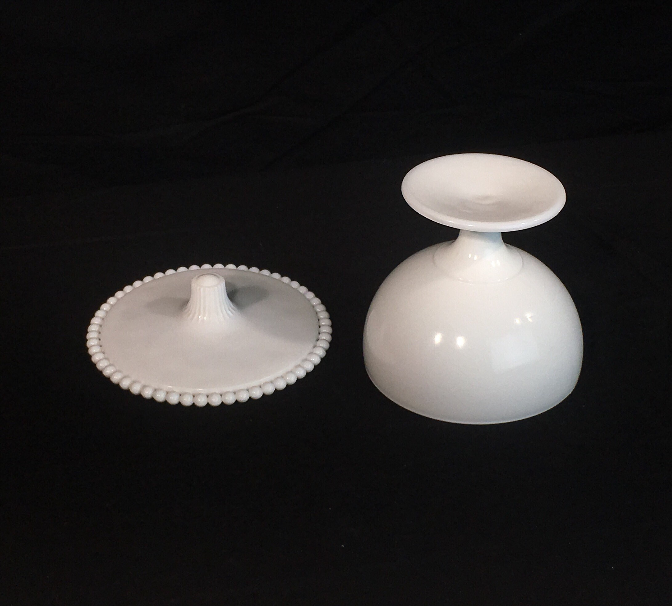 Vintage White Compote, Beaded Milk Glass Candy Dish, Decorative Covered