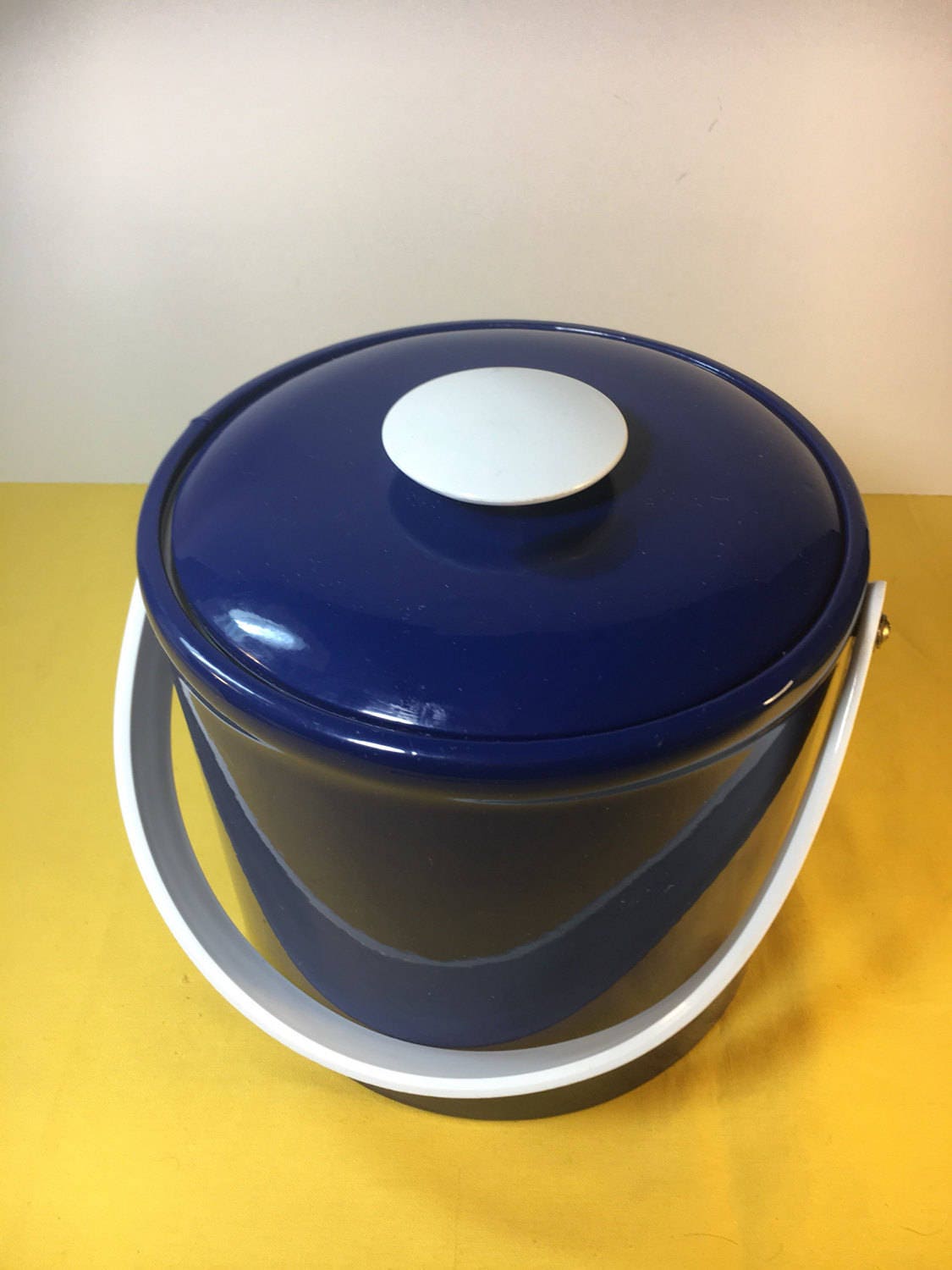 Vintage Mid Century Cobalt Blue Ice Bucket signed Briard, Blue