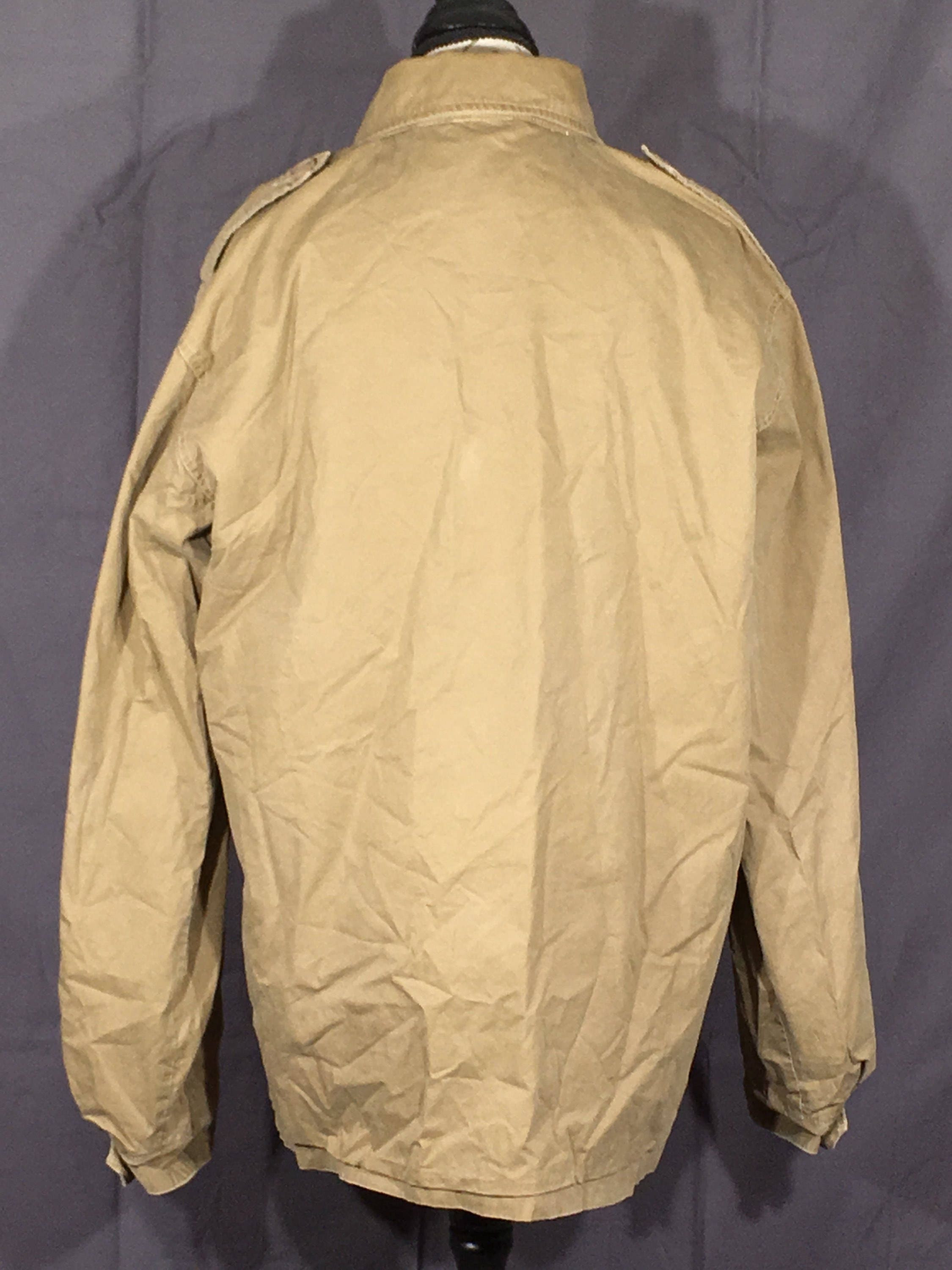 Vintage Men's Field Jacket, Khaki Gold Brown Coat, Large Button Down