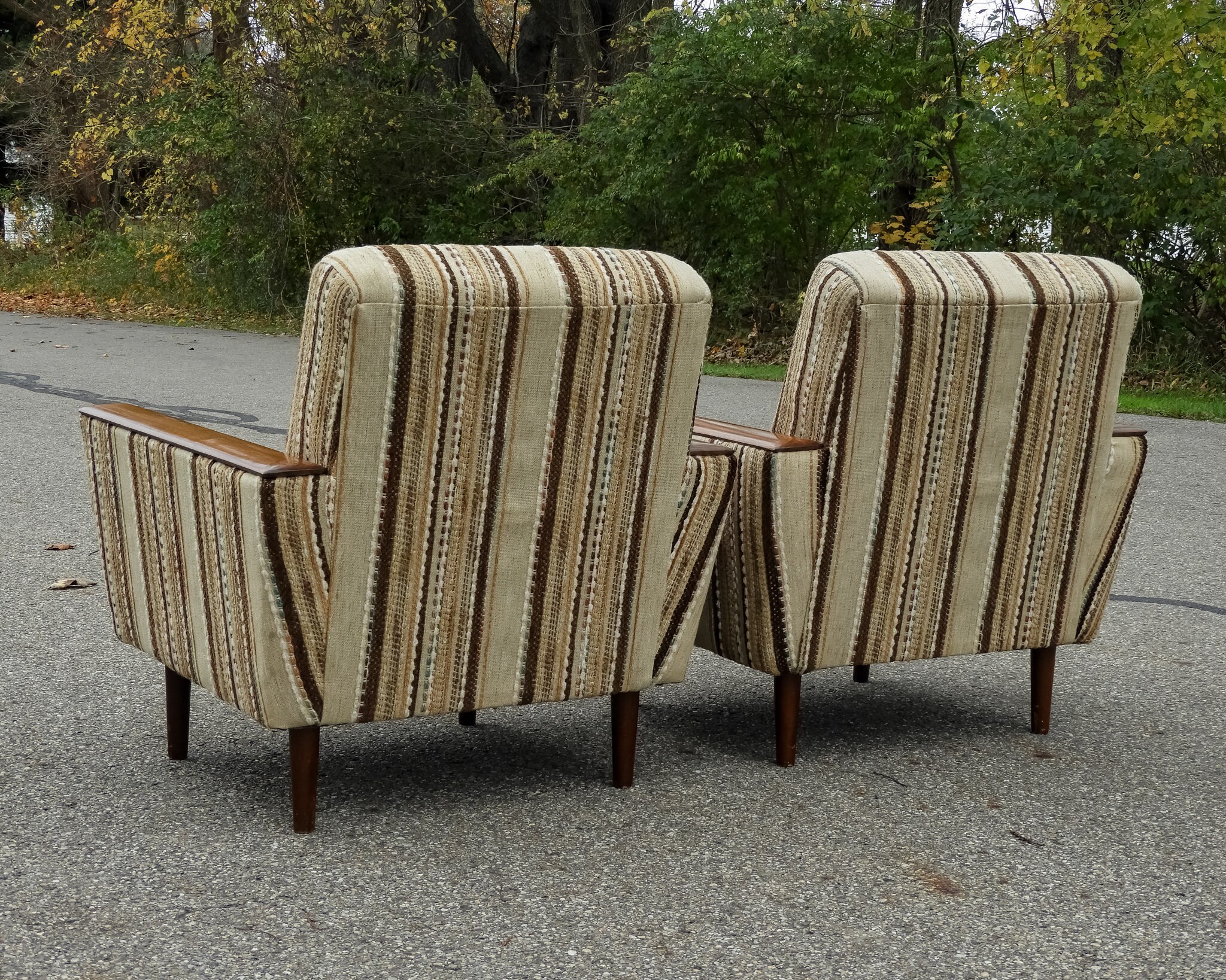 Vintage Club Chairs (2), Mid Century, Beige & Brown, Accent Stripes