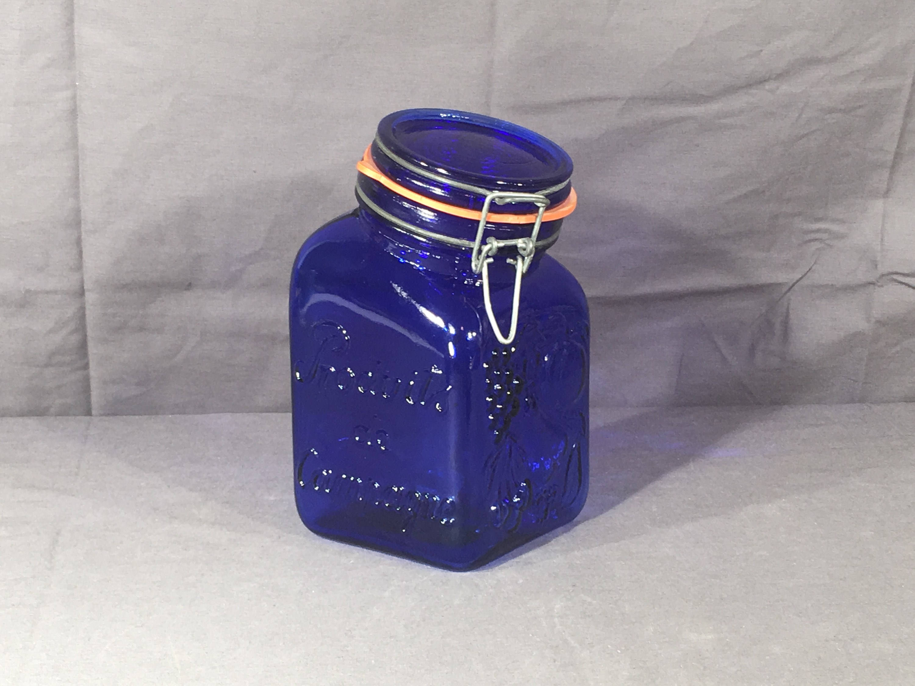 Vintage Cobalt Blue Jar, Casadis Milano Glass Apothecary Canister
