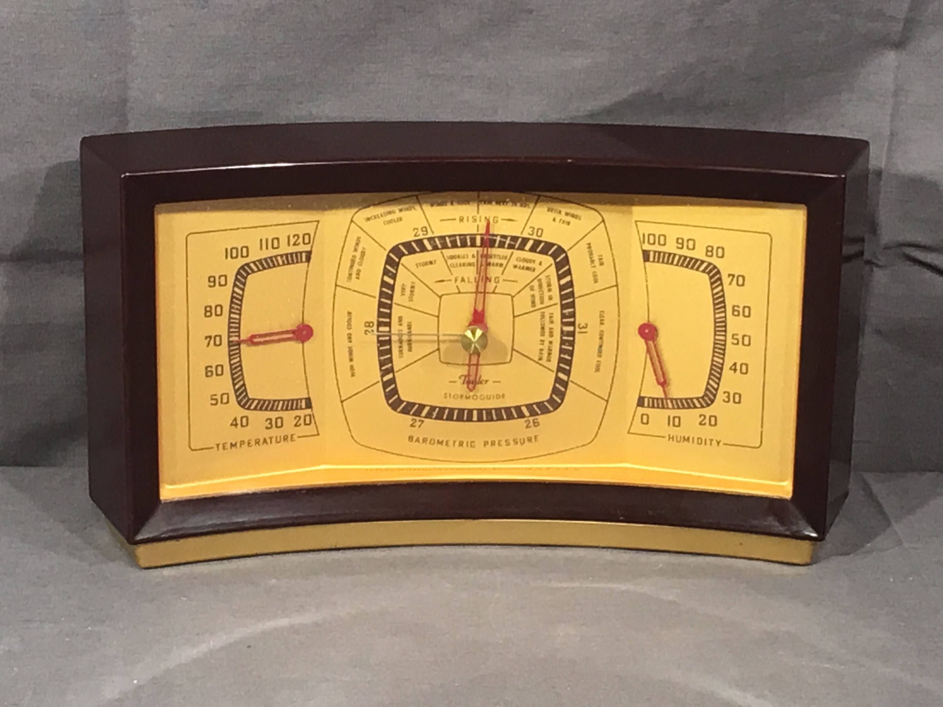 Mid Century Taylor Barometer, Decorative Brown & Gold Instrument
