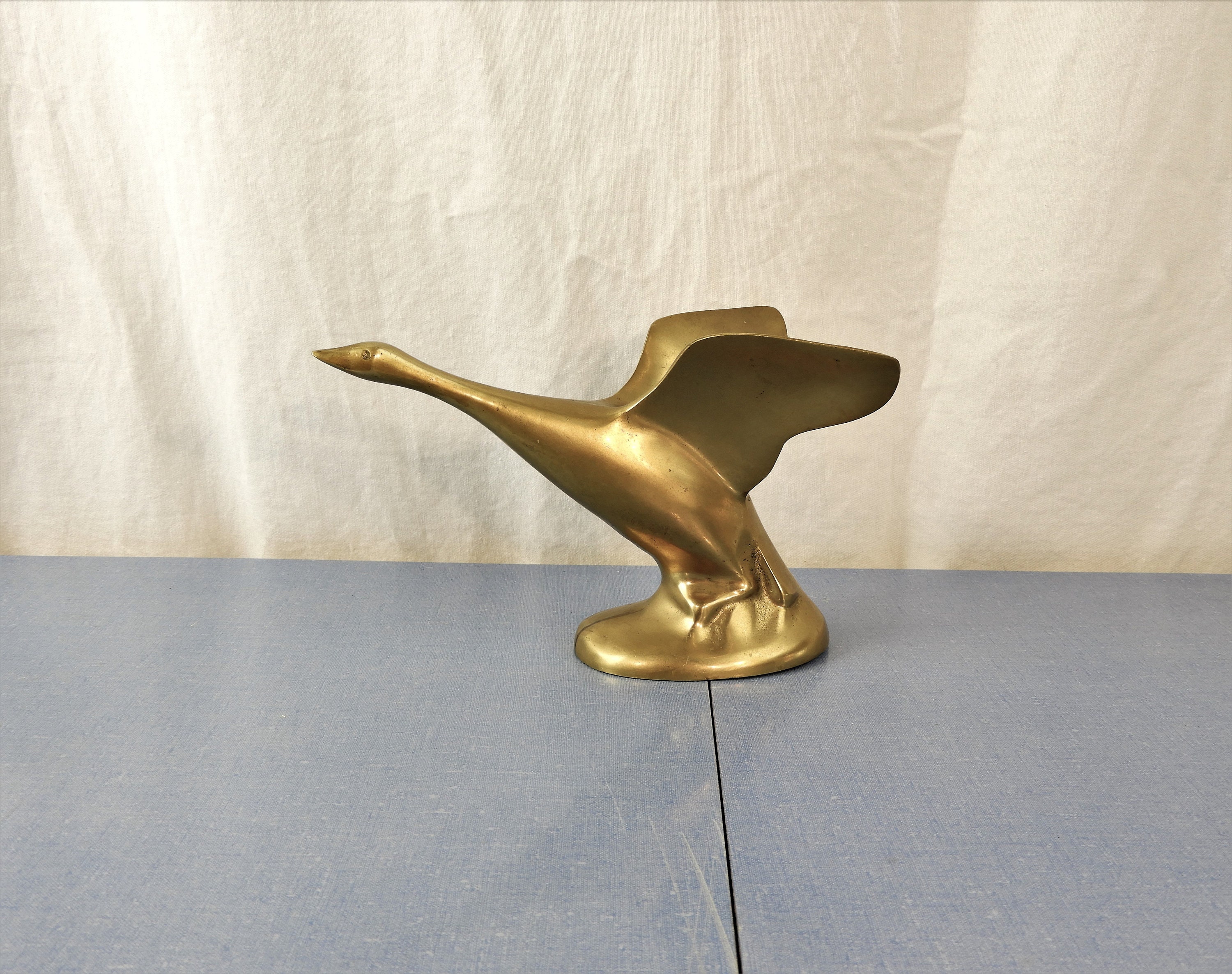 Vintage Duck Statue, Brass Goose, Minimalist Decoration, Gold Color