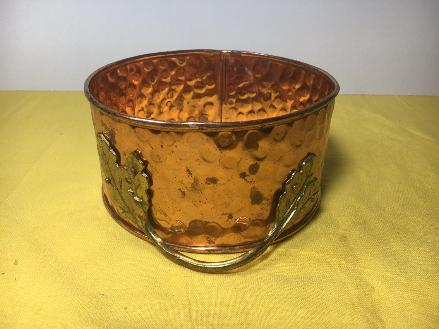 Vintage Hammered Copper Liner w/ Brass Handles, Decorative 6.25