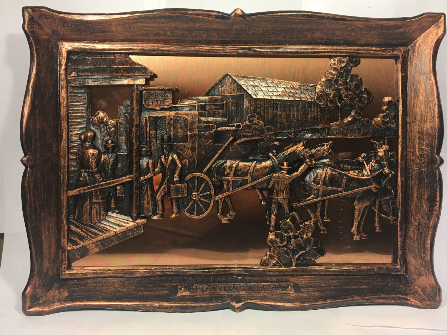Vintage Wild West Picture, Travelers Rest Copper Wall Decor, Decorative
